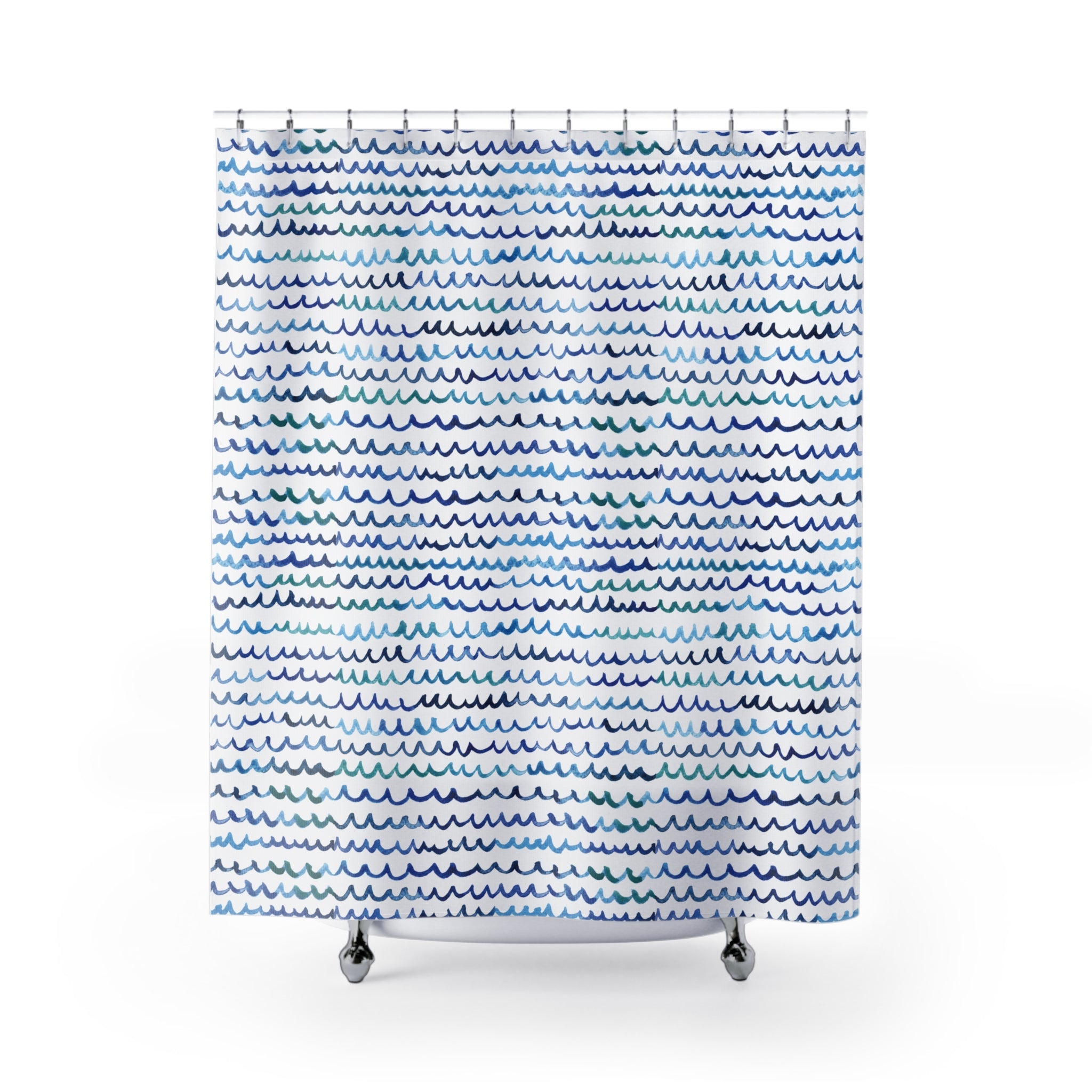 Watercolor Nautical Waves Coastal Beachy Shower Curtain