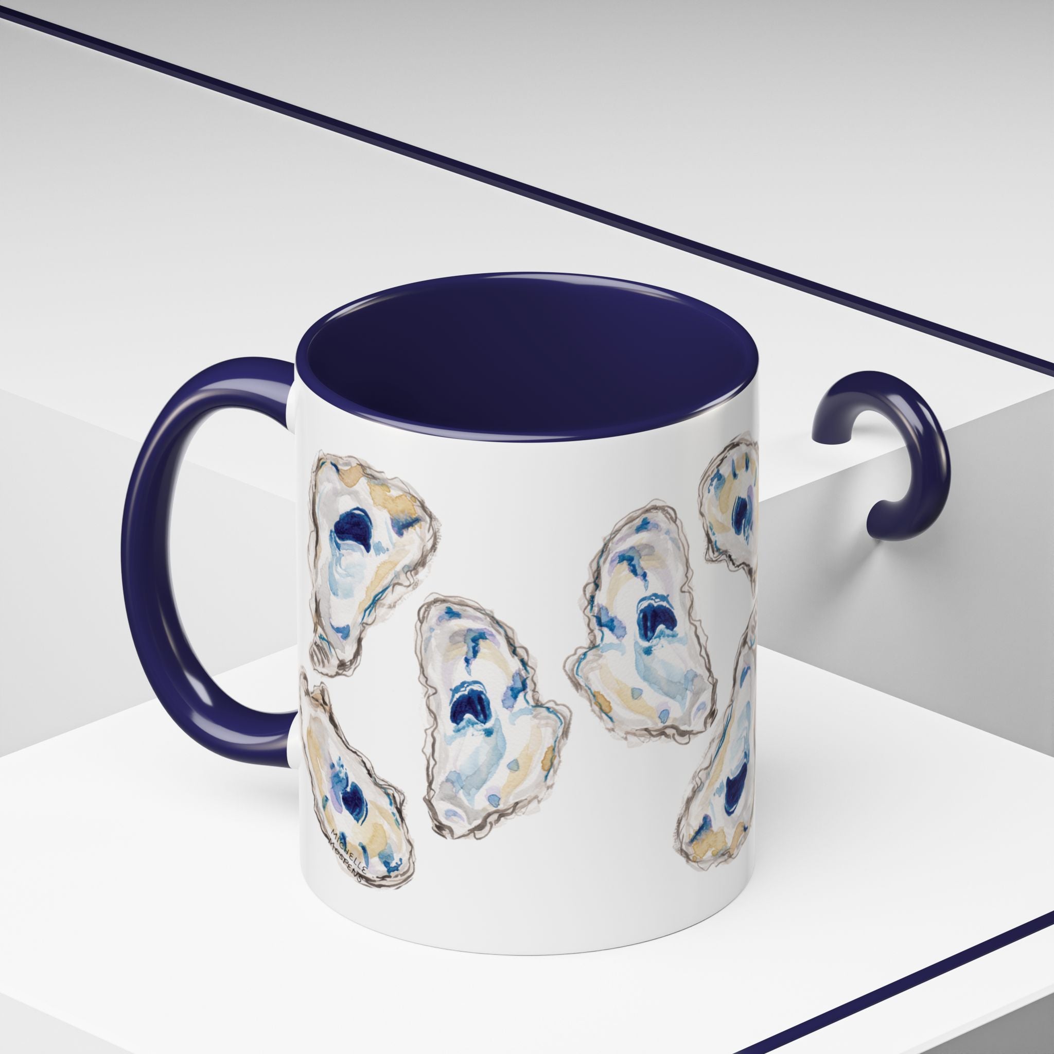 Michelle Mospens Watercolor Oyster Shells Coffee Mug | Coastal Beach Lover Gift