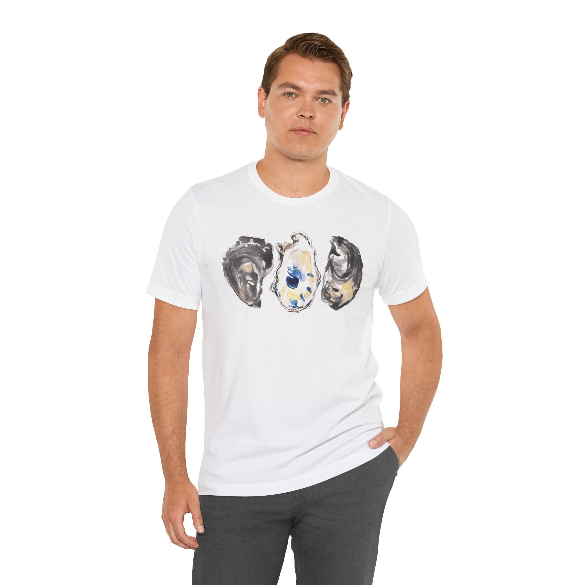 Watercolor Oyster Shells Unisex Jersey Short Sleeve T-shirt - Coastal Shirt