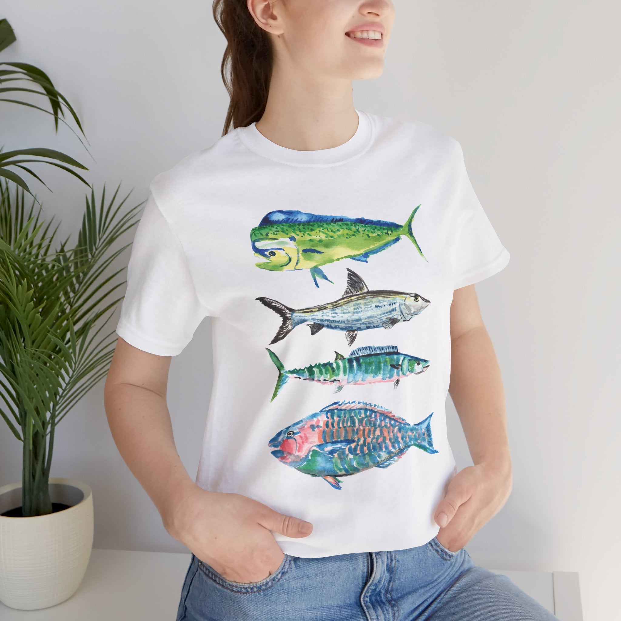 Watercolor Tropical Fish Unisex Jersey Short Sleeve T-shirt - Nautical Shirt