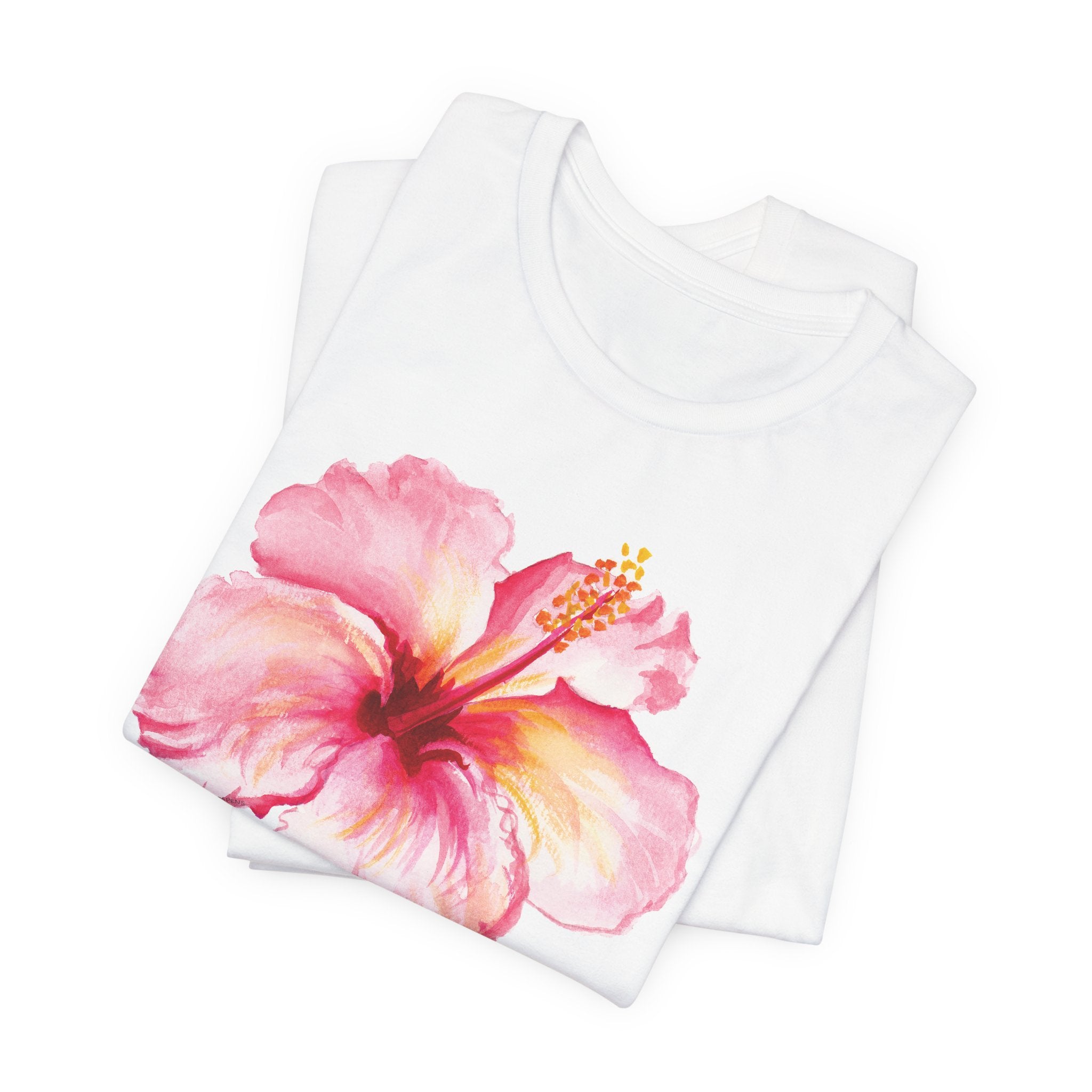 Watercolor Tropical Pink Hibiscus Flower Unisex Jersey Short Sleeve T-shirt - Tropical Shirt