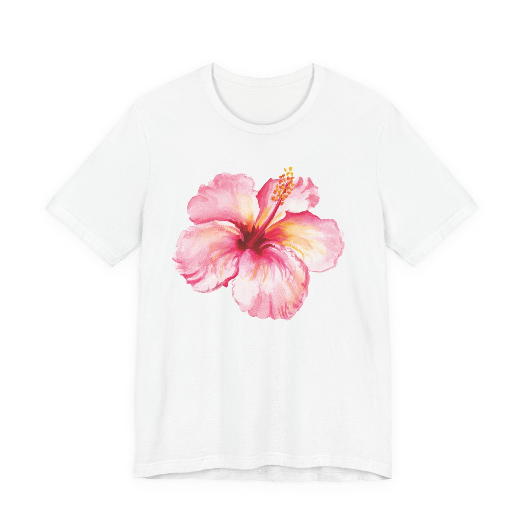Watercolor Tropical Pink Hibiscus Flower Unisex Jersey Short Sleeve T-shirt - Tropical Shirt