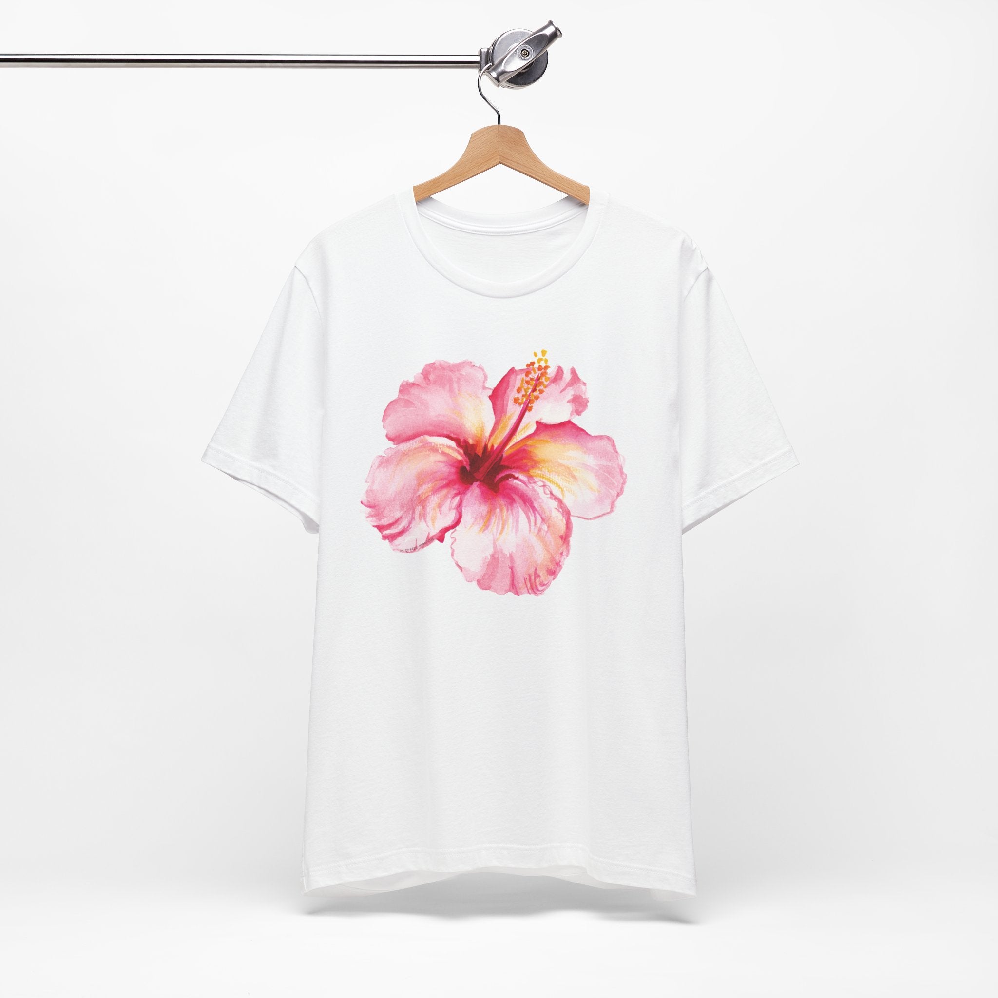 Watercolor Tropical Pink Hibiscus Flower Unisex Jersey Short Sleeve T-shirt - Tropical Shirt