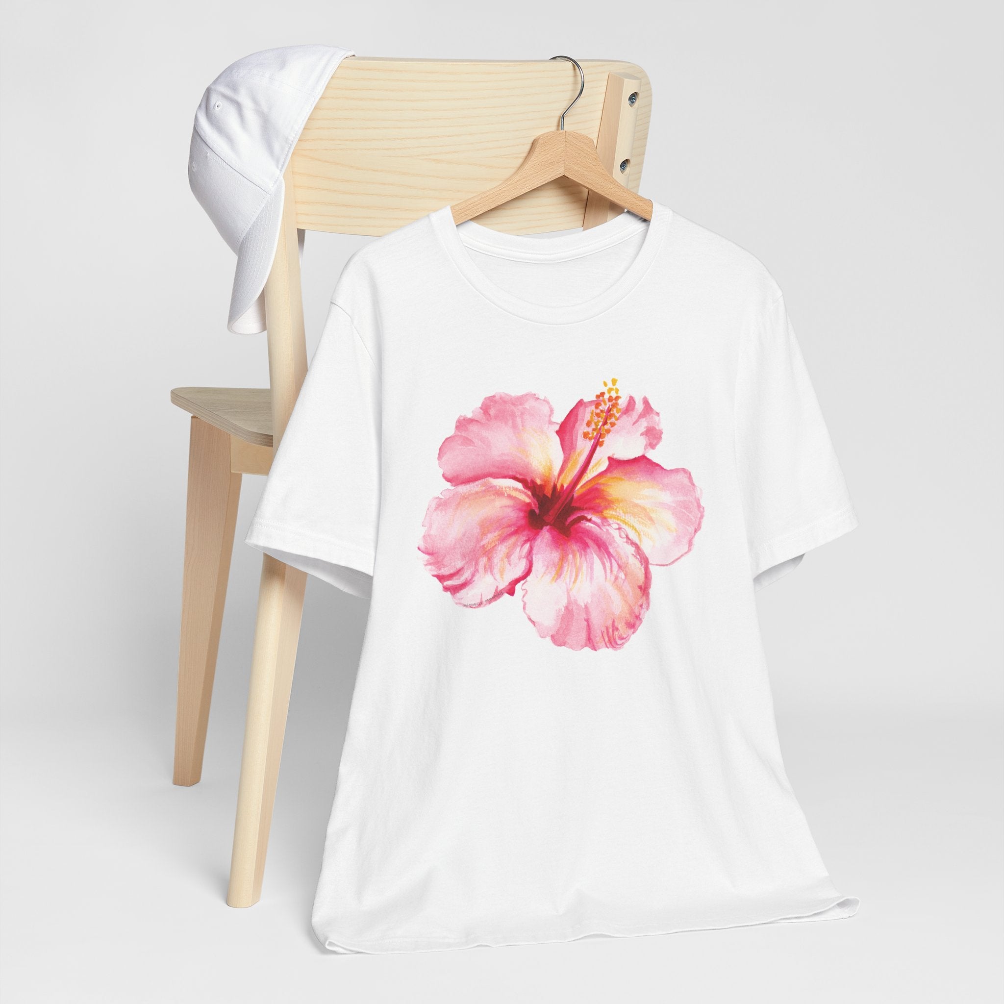 Watercolor Tropical Pink Hibiscus Flower Unisex Jersey Short Sleeve T-shirt - Tropical Shirt