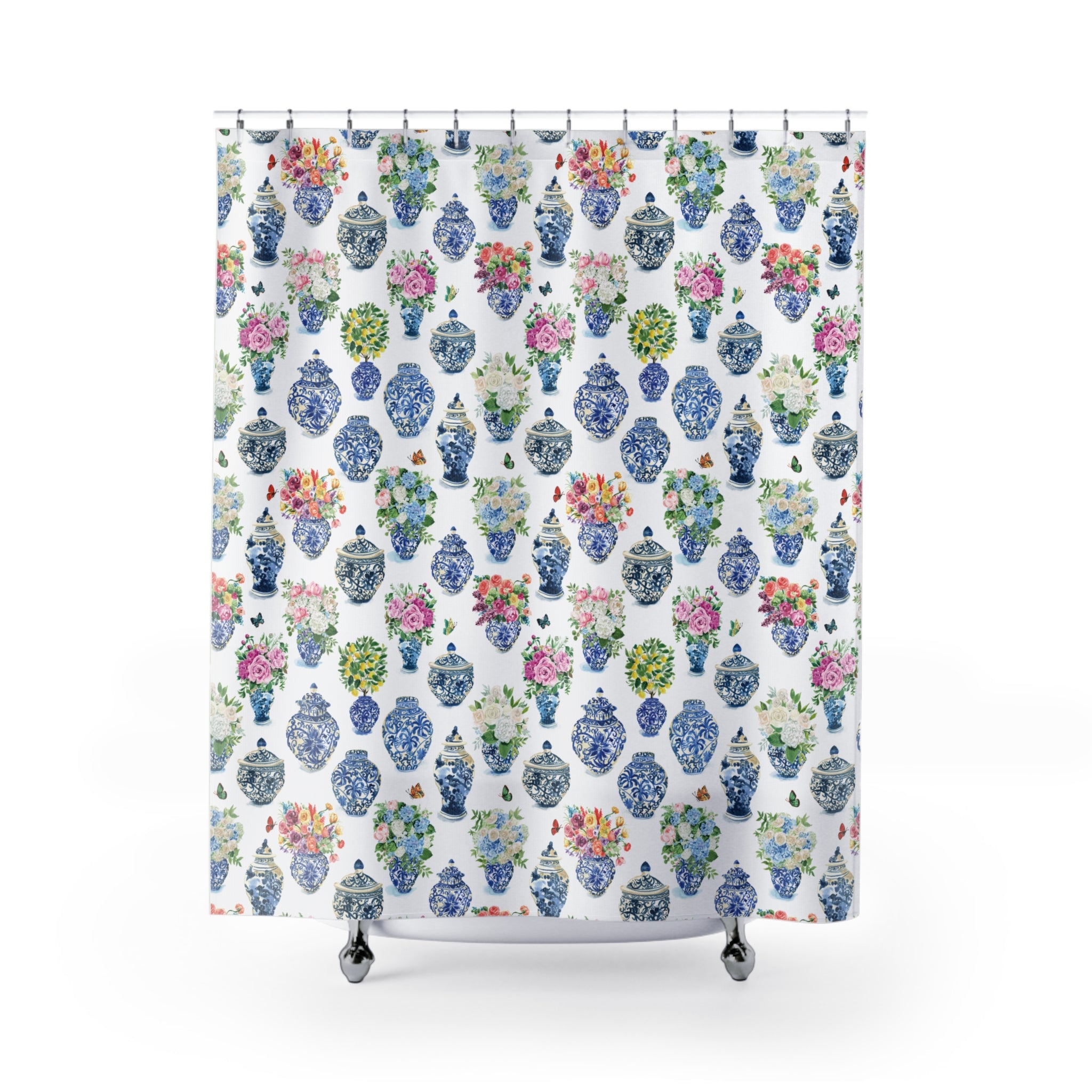 Watercolor Ginger Jar Bouquets Grandmillennial Shower Curtain