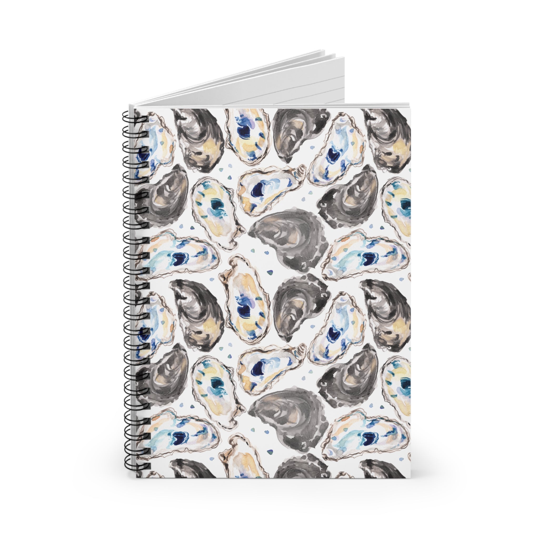Watercolor Oyster Shells Beachy Coastal Spiral Notebook