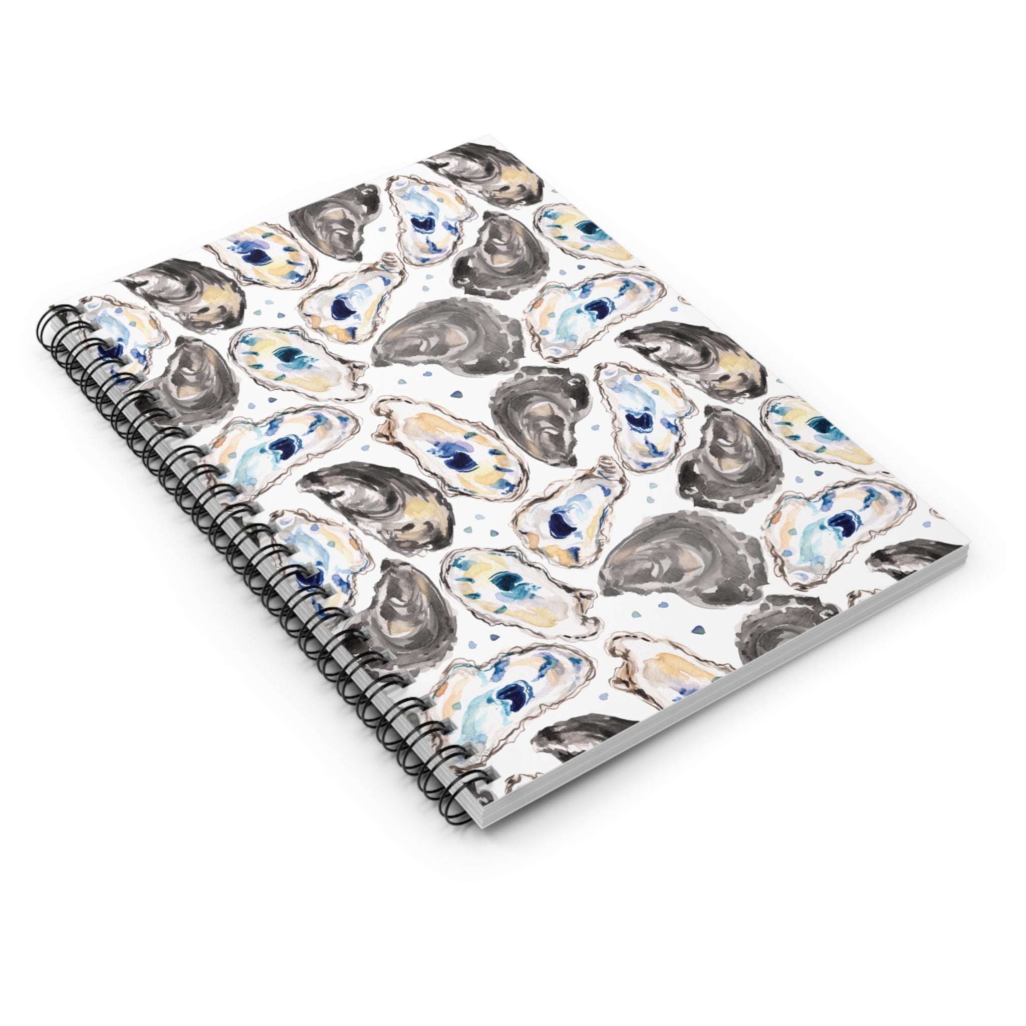 Watercolor Oyster Shells Beachy Coastal Spiral Notebook