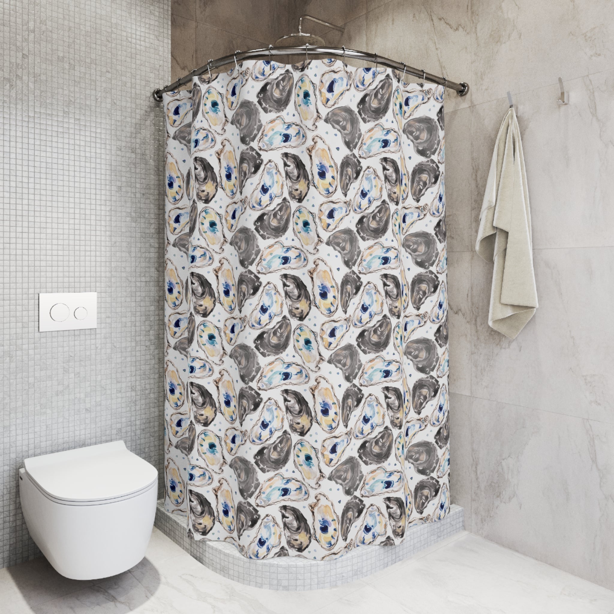 Watercolor Coastal Beach Oyster Shells Shower Curtain