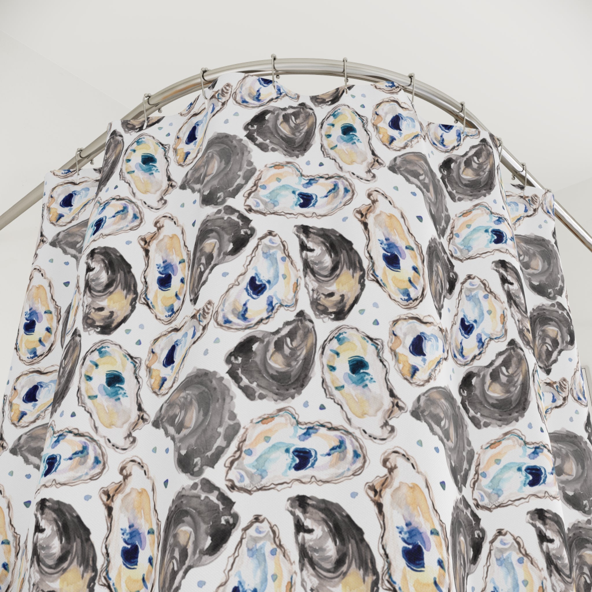 Watercolor Coastal Beach Oyster Shells Shower Curtain