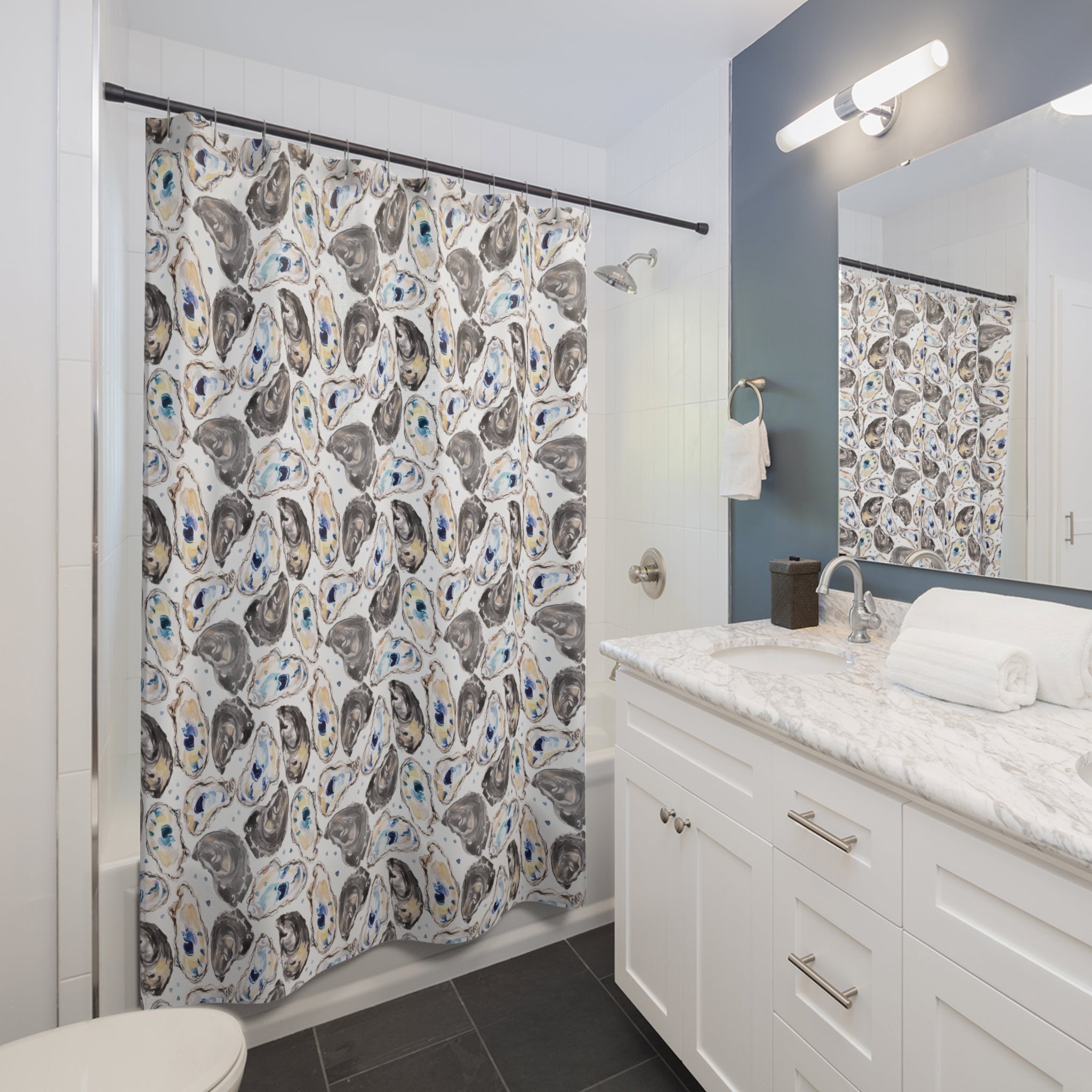 Watercolor Coastal Beach Oyster Shells Shower Curtain