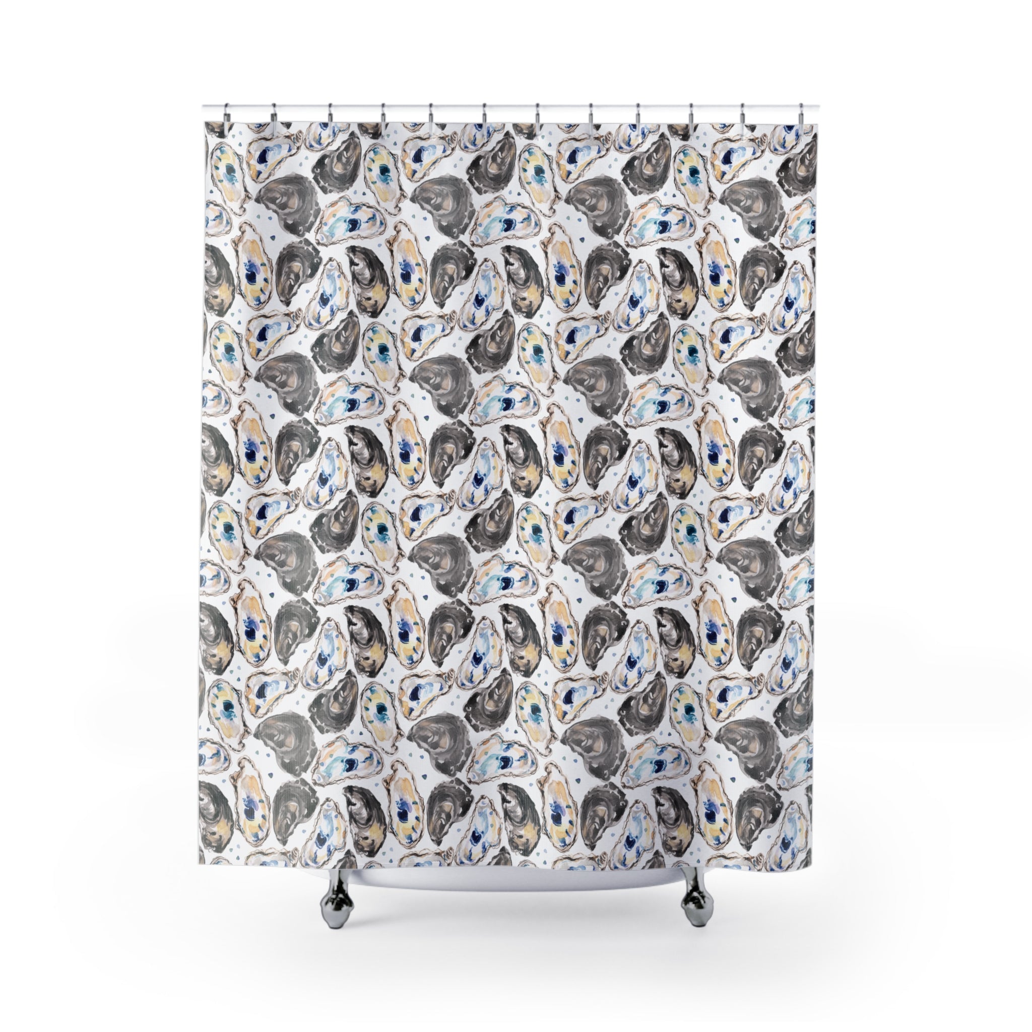 Watercolor Coastal Beach Oyster Shells Shower Curtain