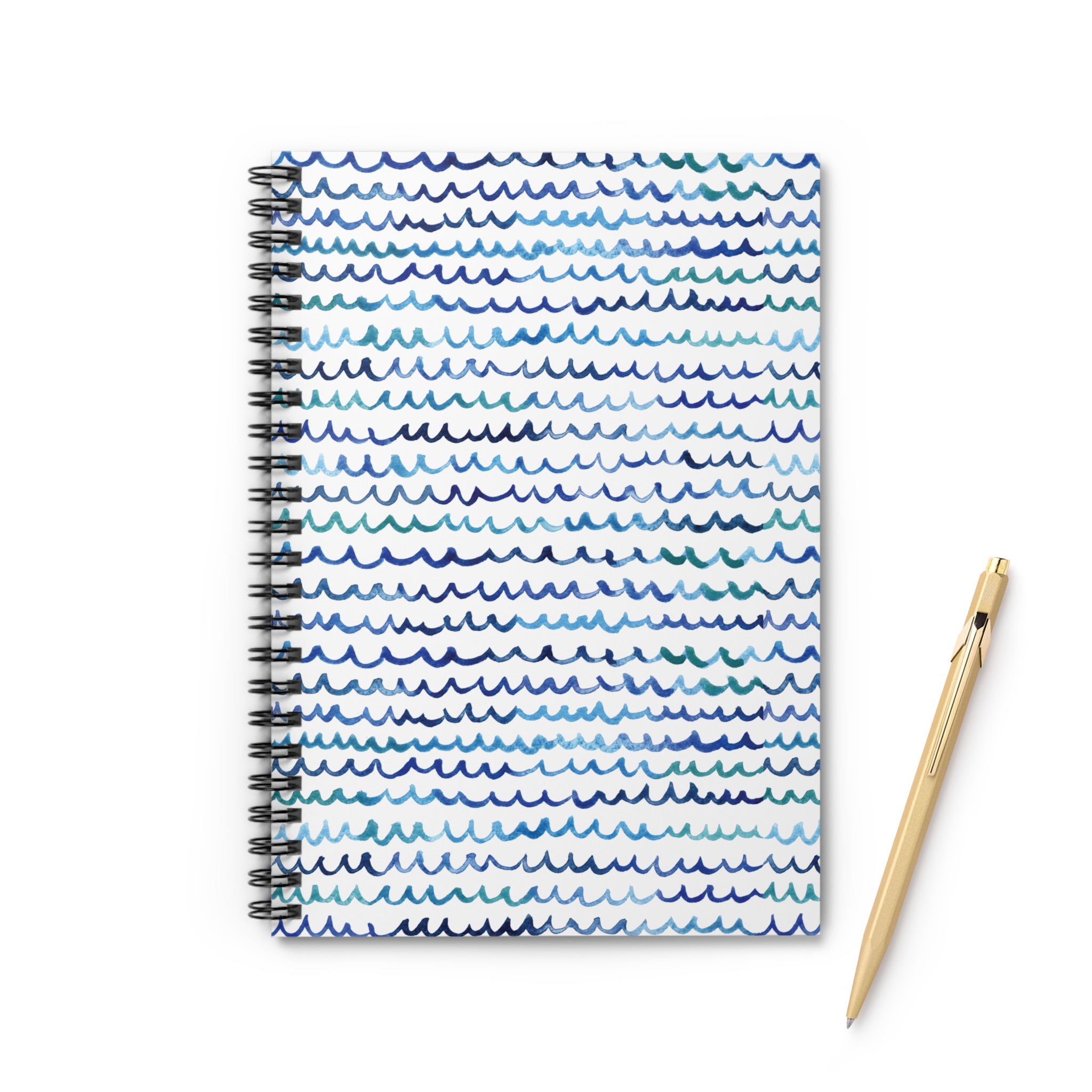 Watercolor Nautical Waves Beachy Coastal Spiral Notebook