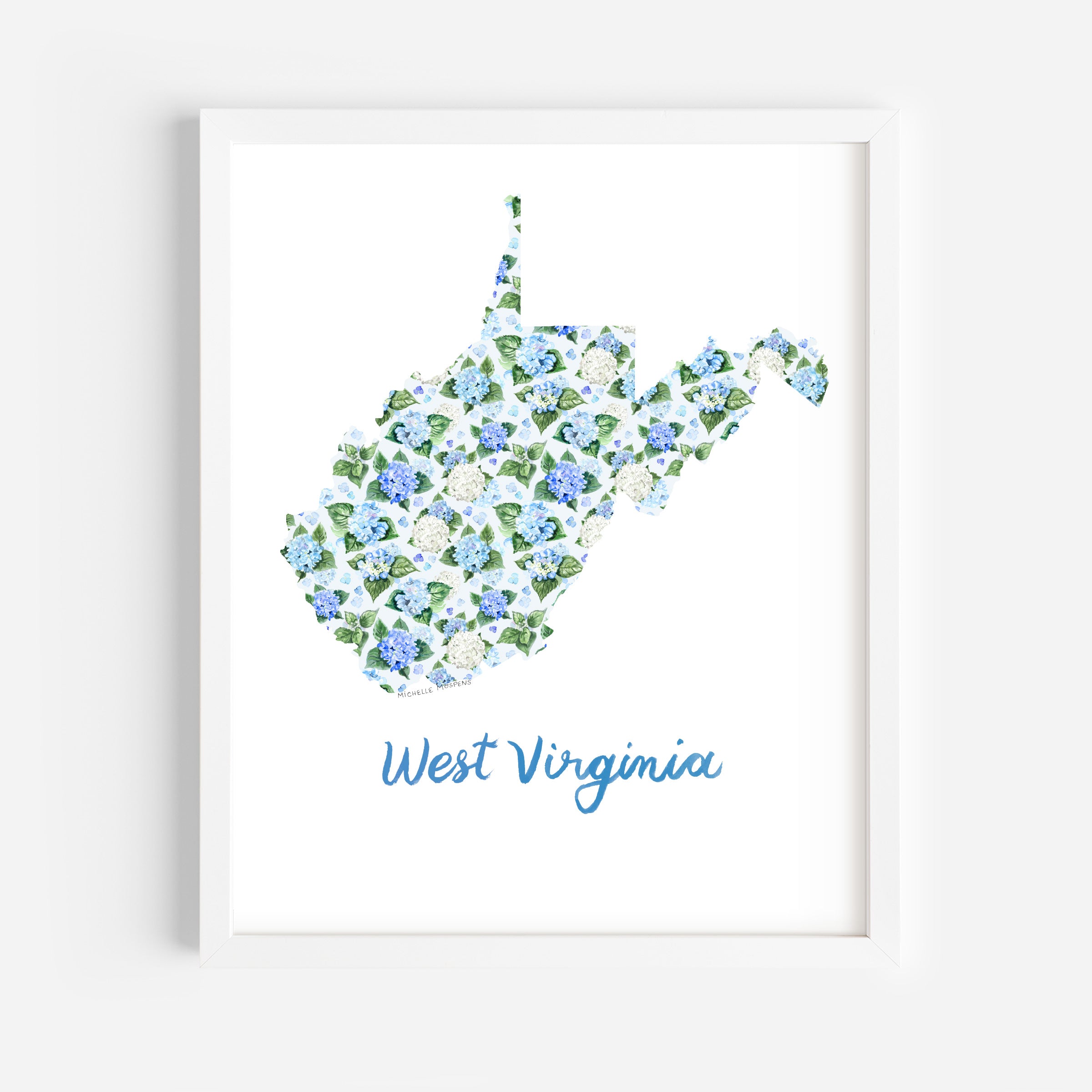 West Virginia State Shape Watercolor Wall Art Print by Michelle Mospens