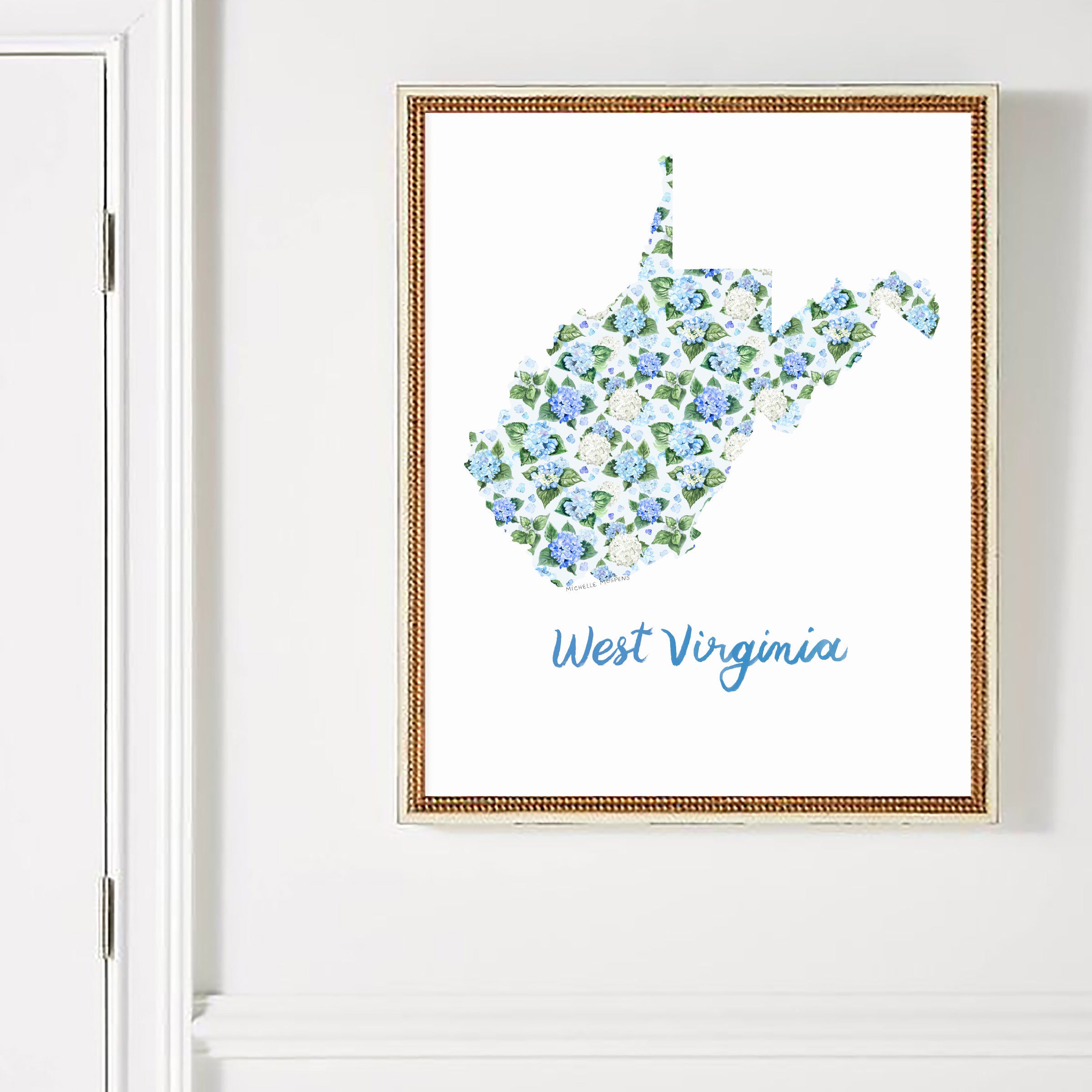 West Virginia State Shape Watercolor Wall Art Print by Michelle Mospens