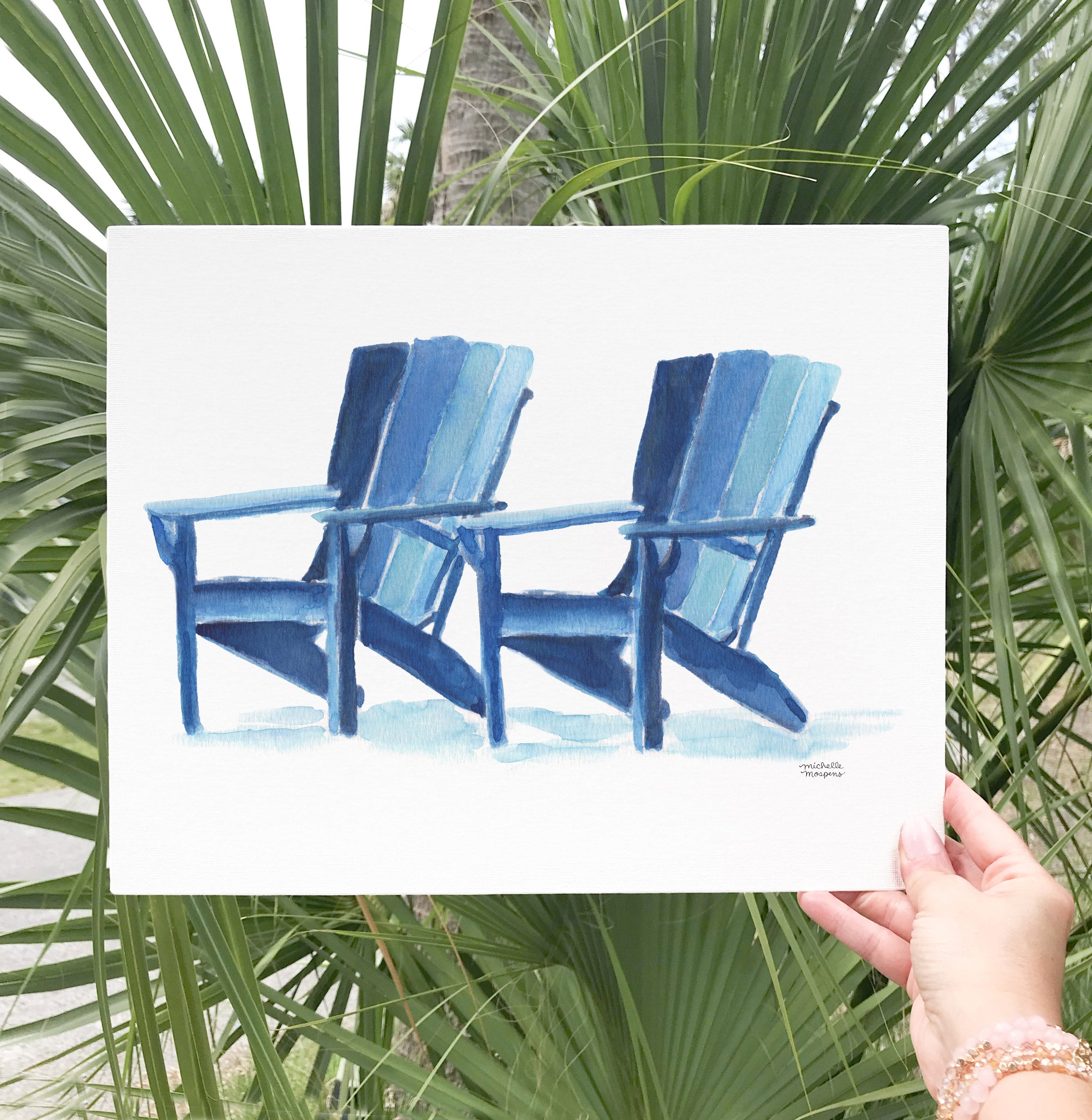 Cute Watercolor Beach Chairs Coastal Wall Art Print by Michelle Mospens