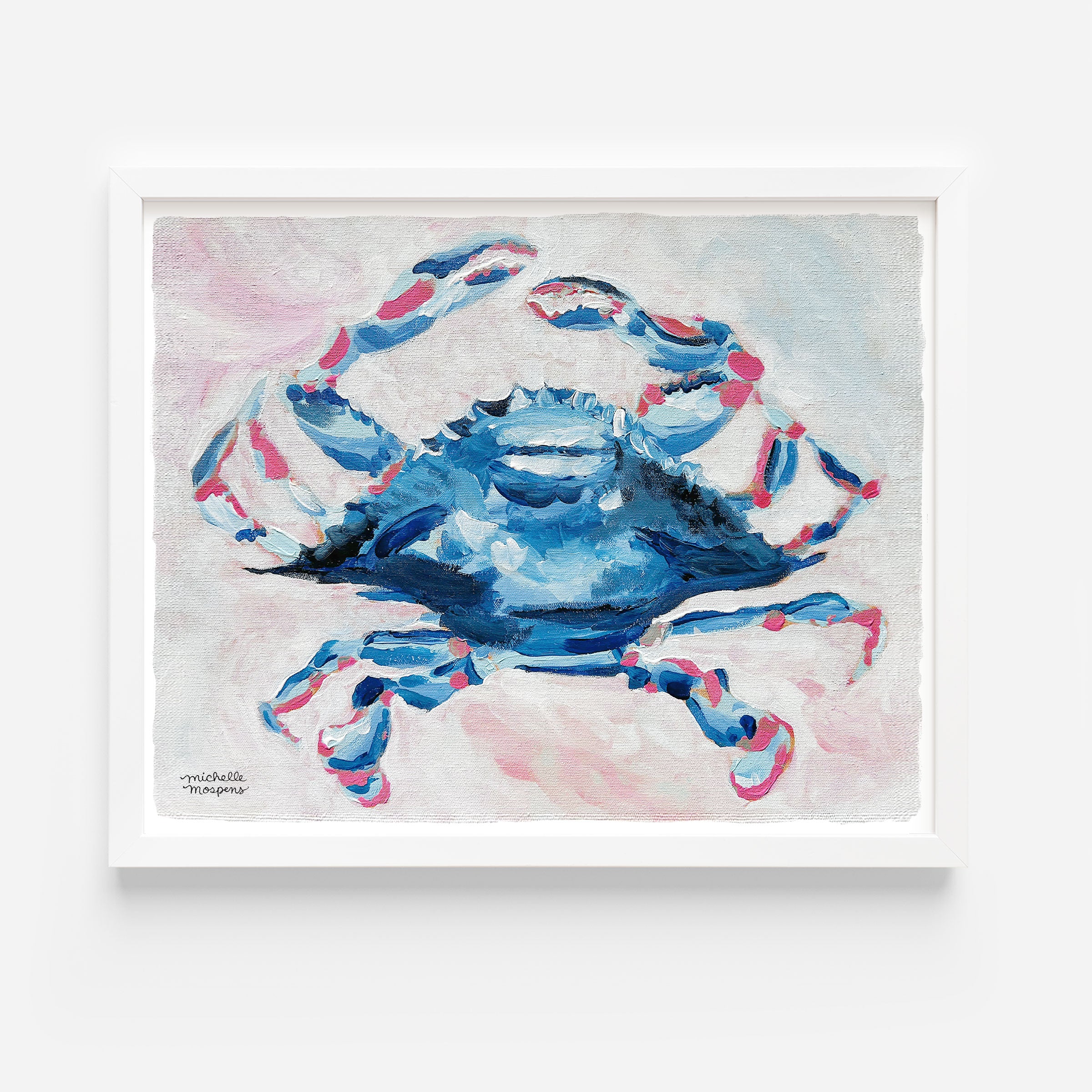 Pinch Me Blue Crab Painting Wall Art Print by Michelle Mospens