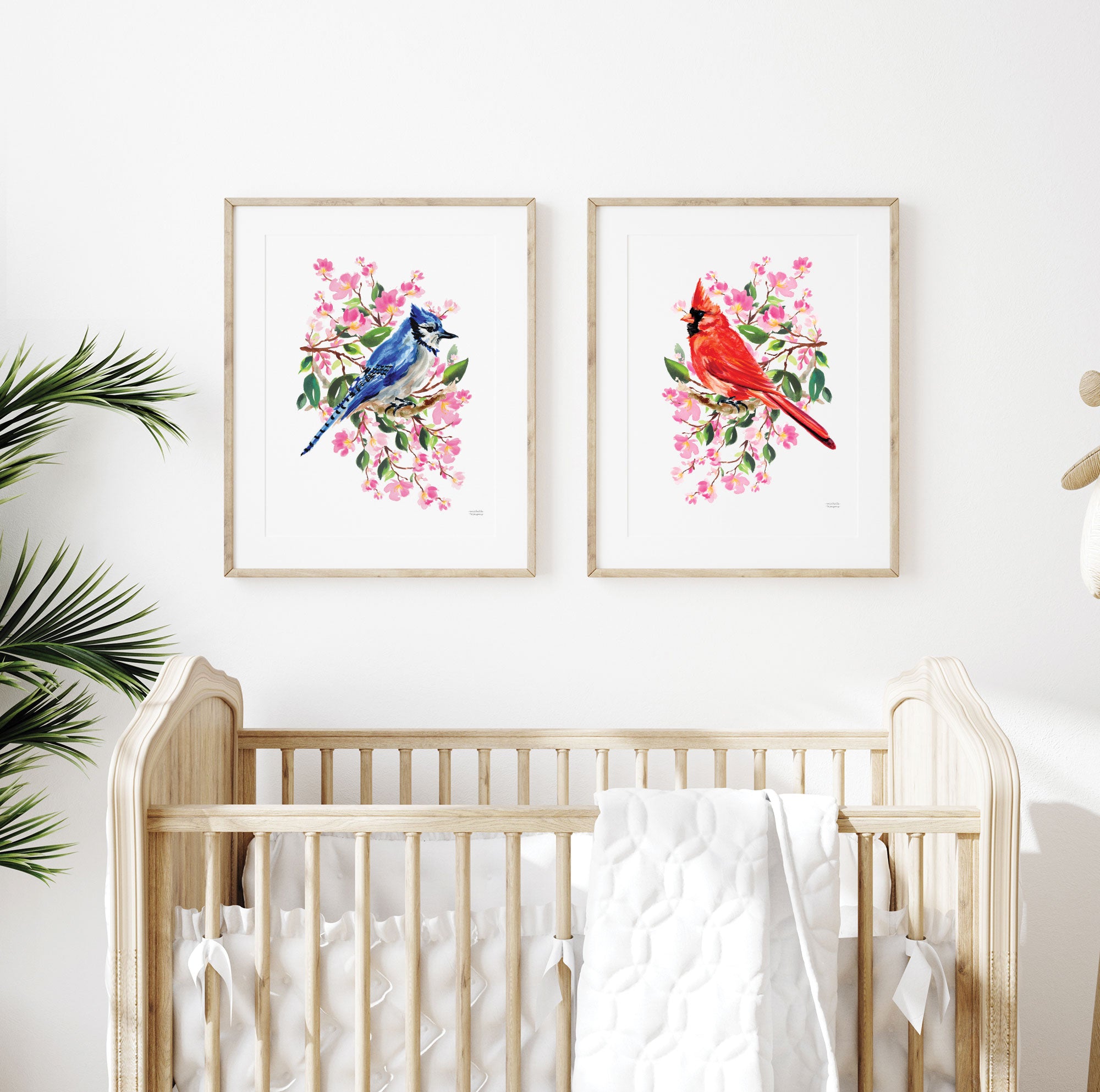 Watercolor Cardinal & Blue Jay Set of 2 Wall Art | Michelle Mospens