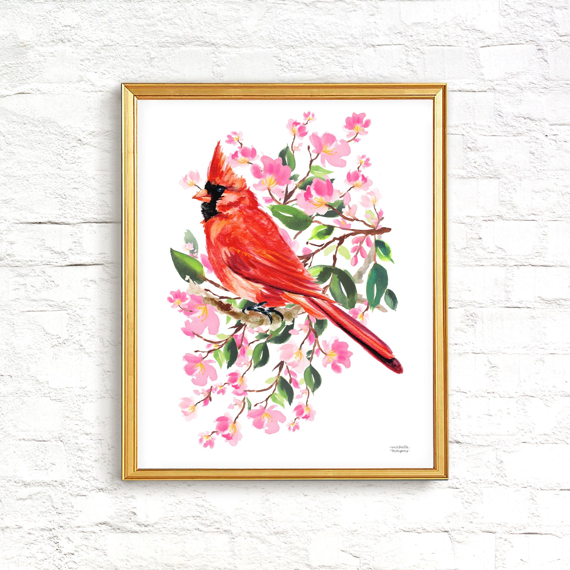 Watercolor Red Cardinal Bird Wall Art Print | Michelle Mospens
