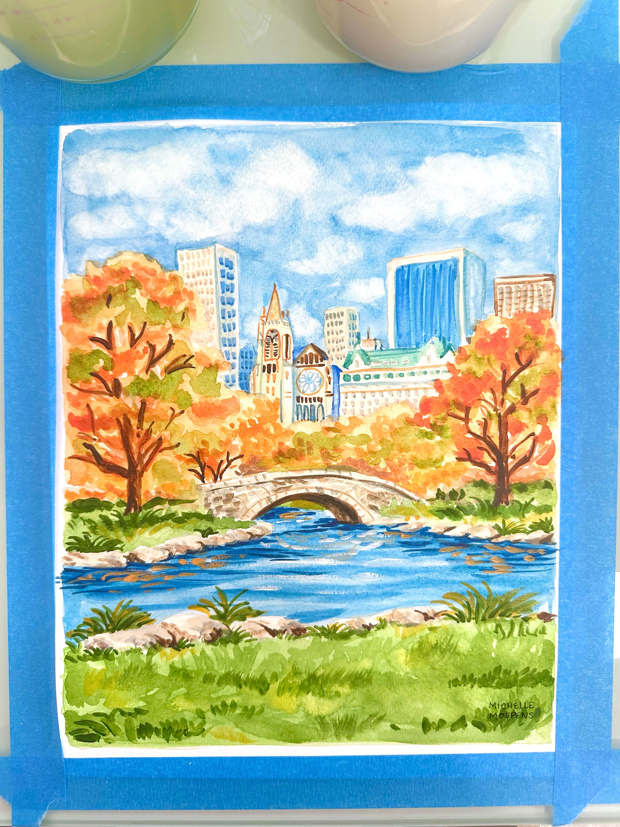 Central Park New York City Watercolor Wall Art Print by Michelle Mospens