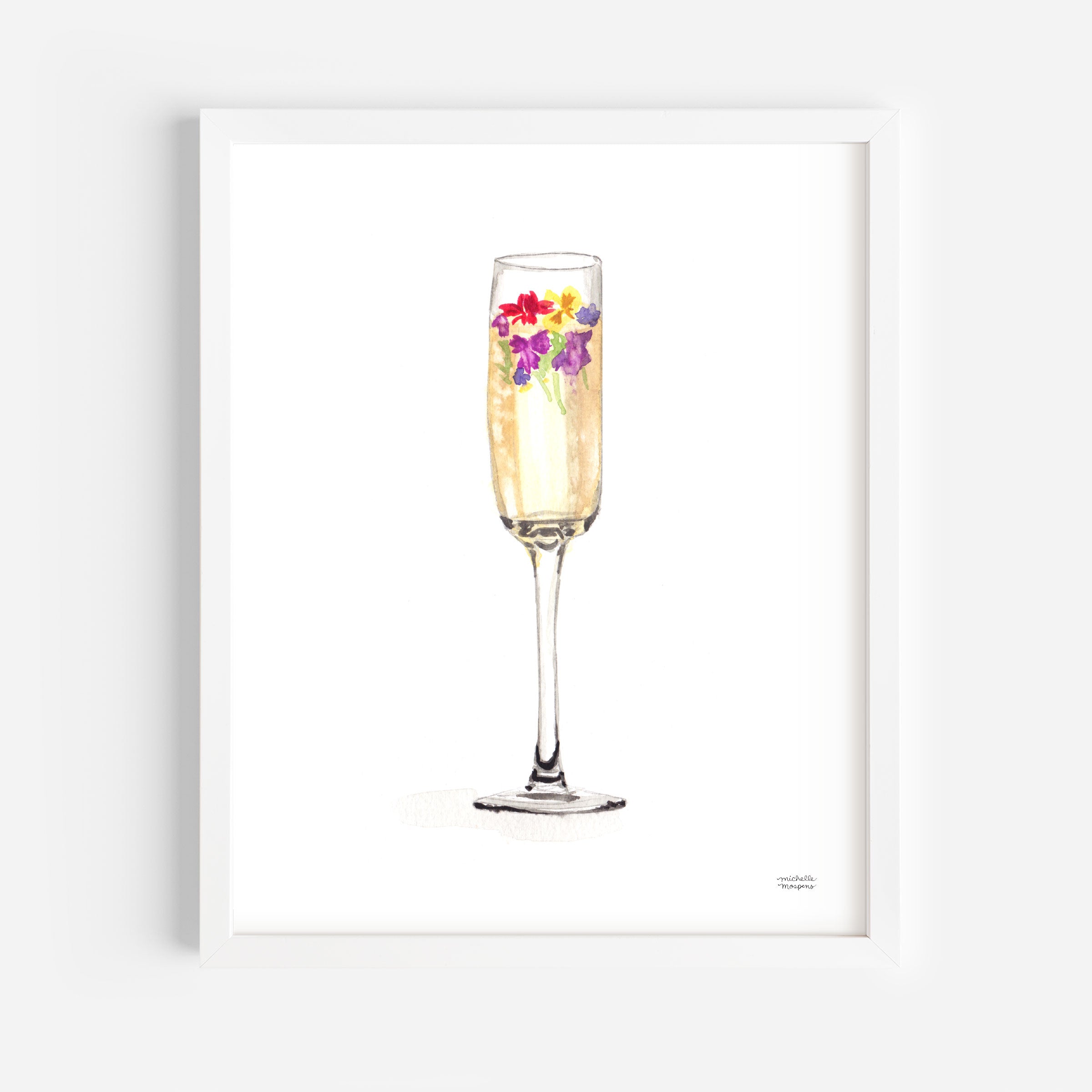 Cute Champagne Watercolor Bar Cart Decor Unframed Cocktail Wall Art Print - Michelle Mospens