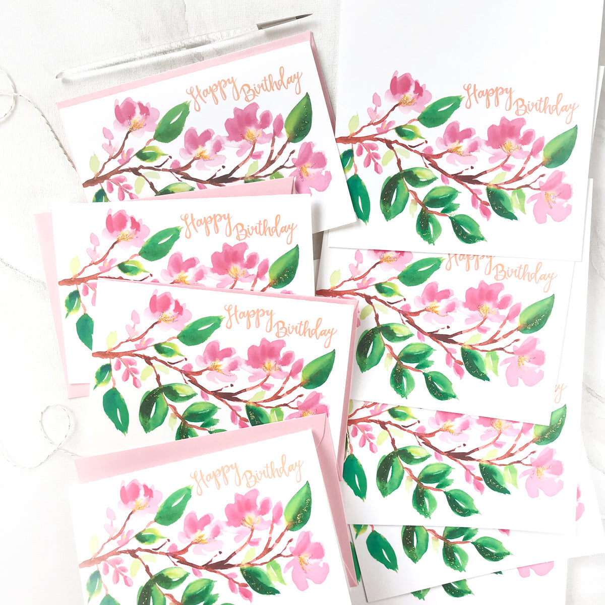 Hand-painted Cherry Blossom Birthday Card