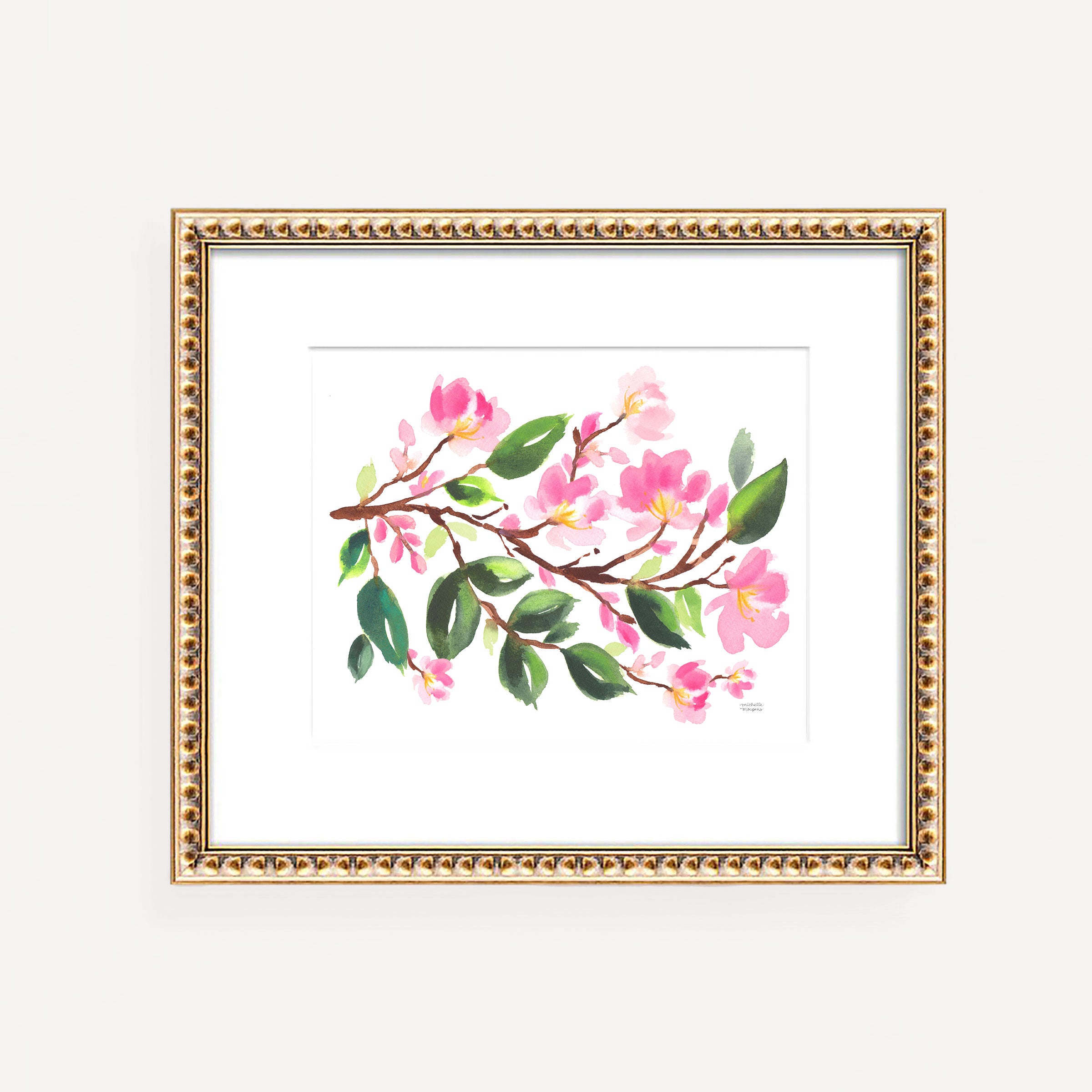 Watercolor Cherry Blossom Wall Art Print by Michelle Mospens