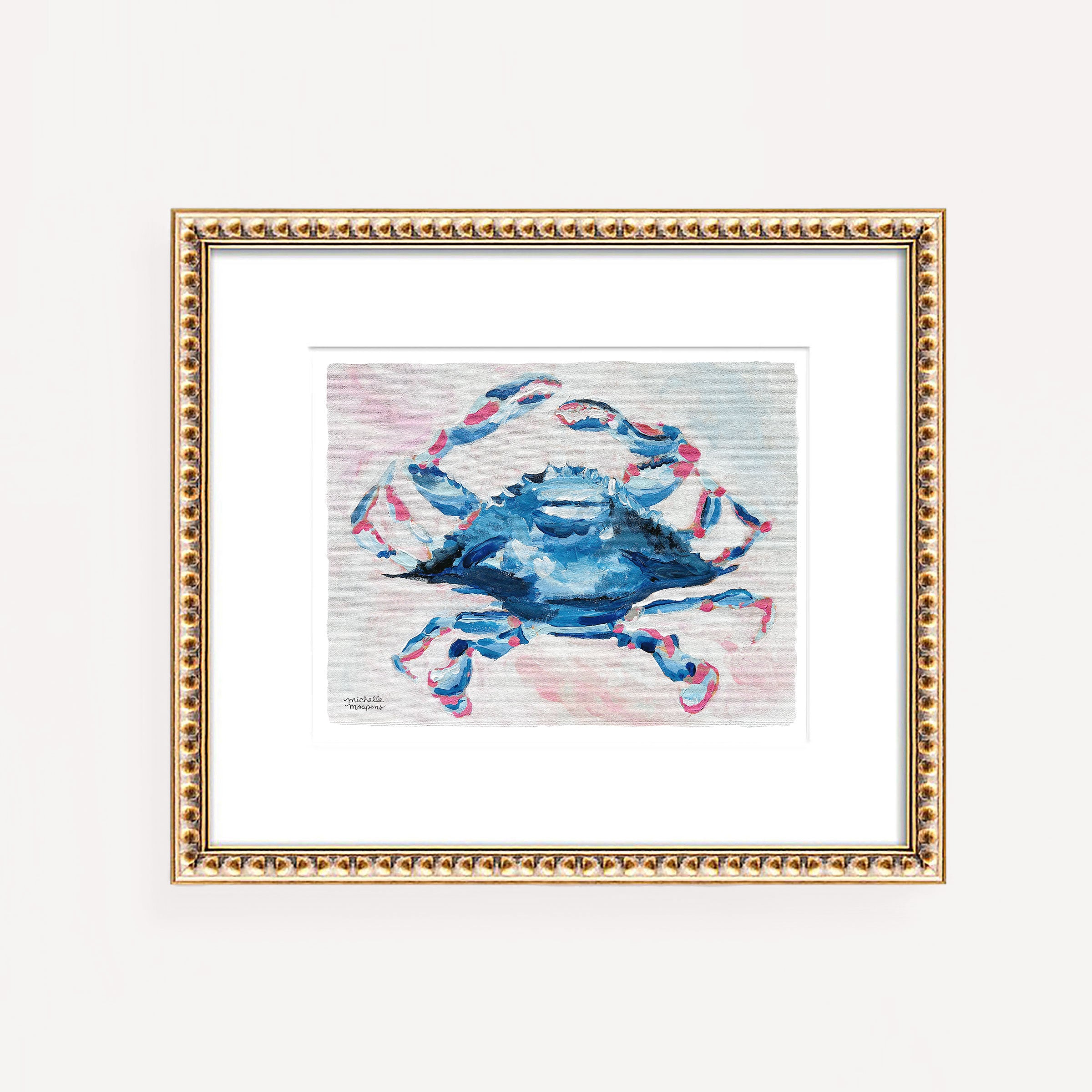 Pinch Me Blue Crab Painting Wall Art Print by Michelle Mospens