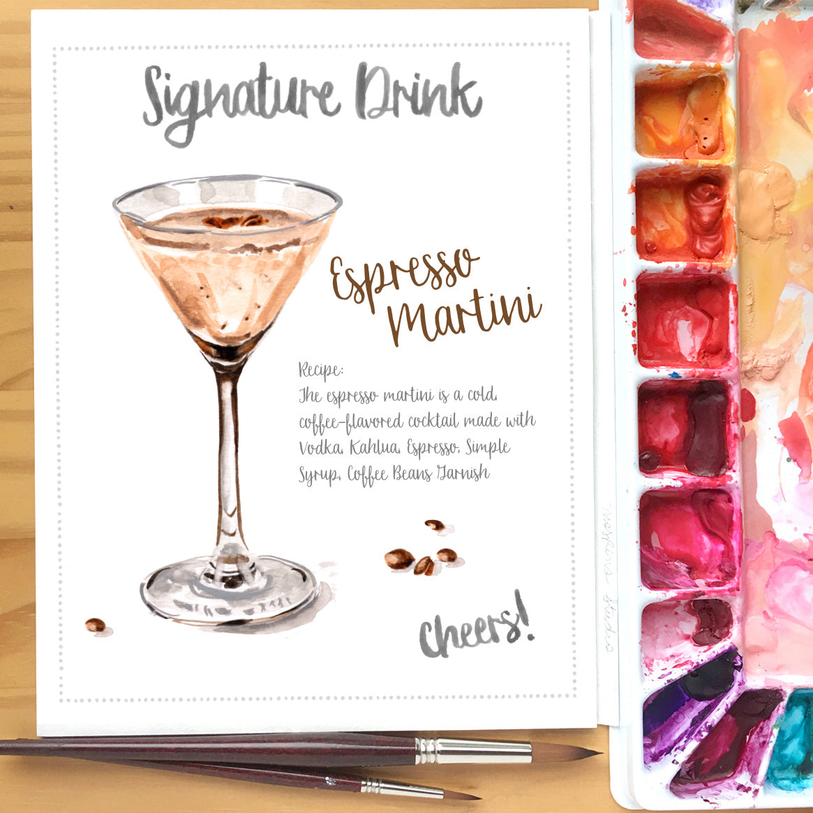 Custom Hand-painted Signature Drinks Illustration | Cocktail Sign for Home Bar or Wedding Reception