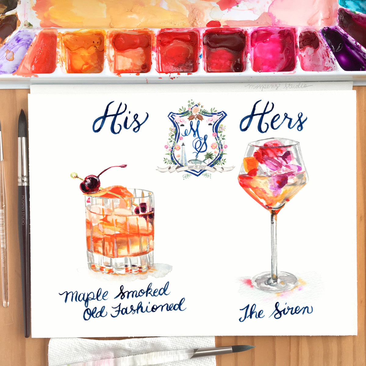 Custom Hand-painted Signature Drinks Illustration | Cocktail Sign for Home Bar or Wedding Reception