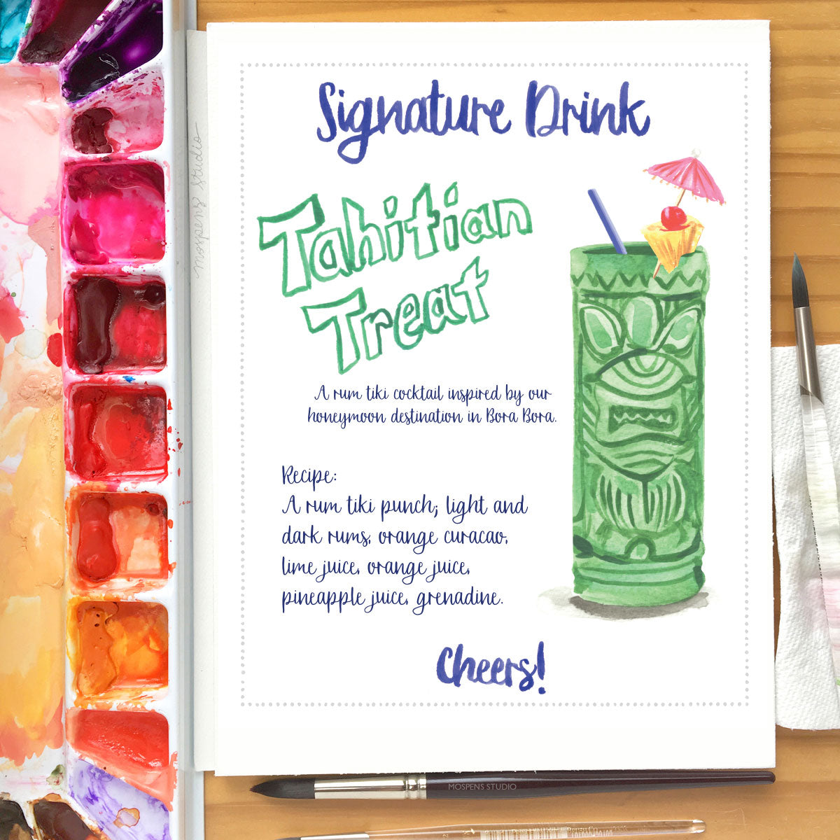 Custom Hand-painted Signature Drinks Illustration | Cocktail Sign for Home Bar or Wedding Reception