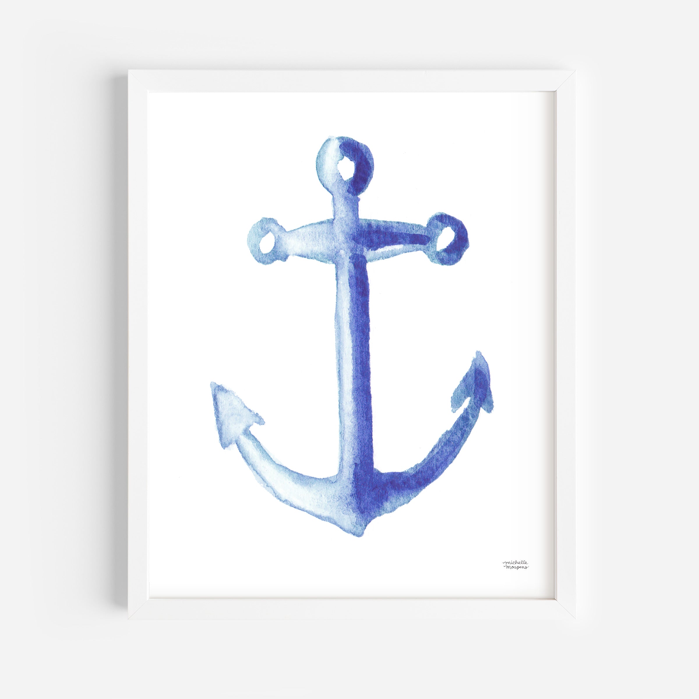 Cute Anchor Watercolor Wall Art Print by Michelle Mospens Nursery Kids Room Decor