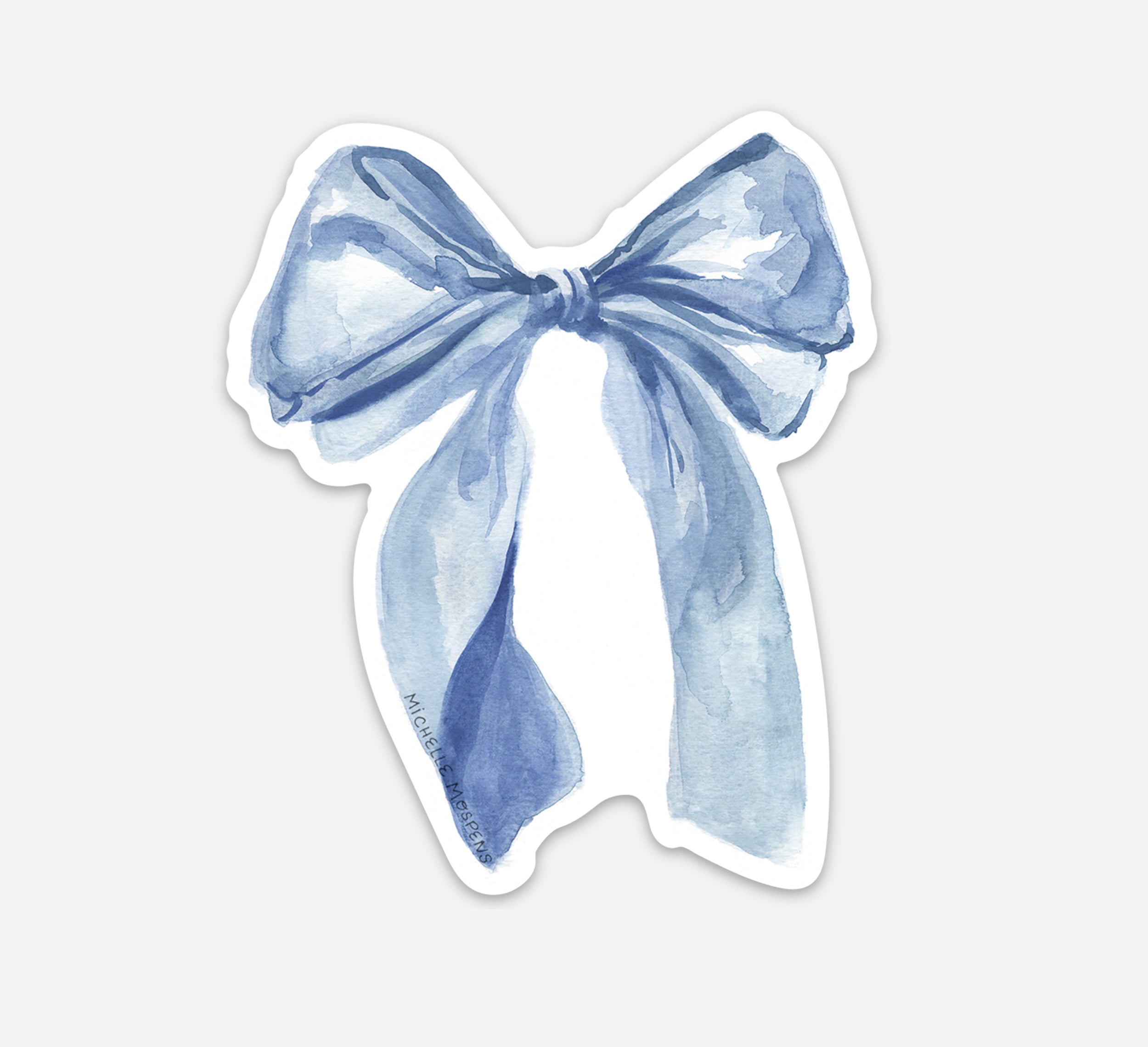 Watercolor Light Blue Bow Art Die-cut Vinyl Sticker, removable, for laptops, waterbottles, cars, and more!