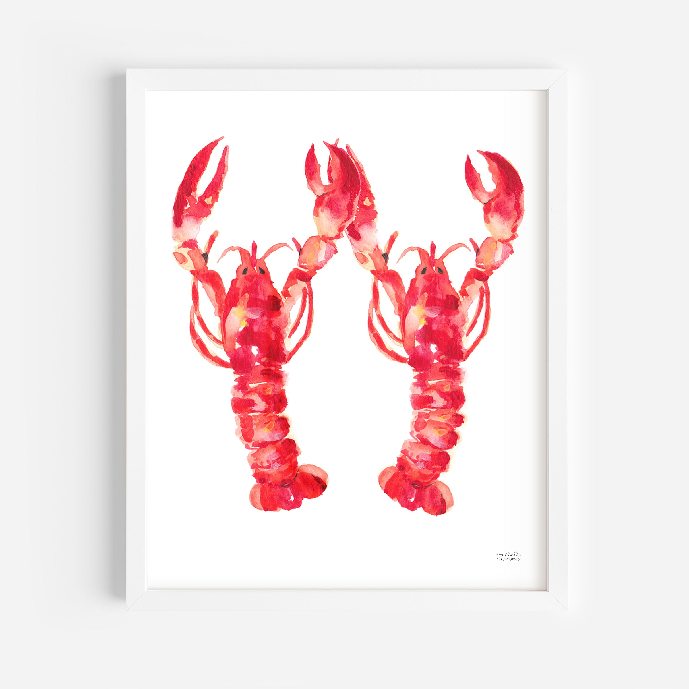 Cute Nautical Lobsters Watercolor Wall Art Print by Michelle Mospens Nursery Kids Room Decor