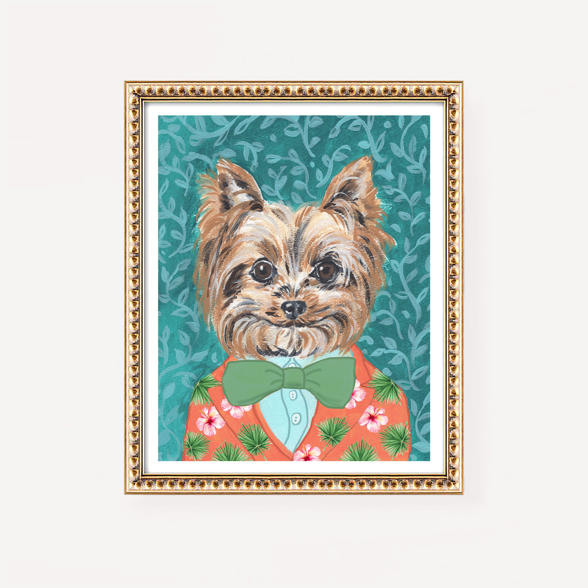 Yorkie Dog anthropomorphic pet portrait wall art print by artist Michelle Mospens