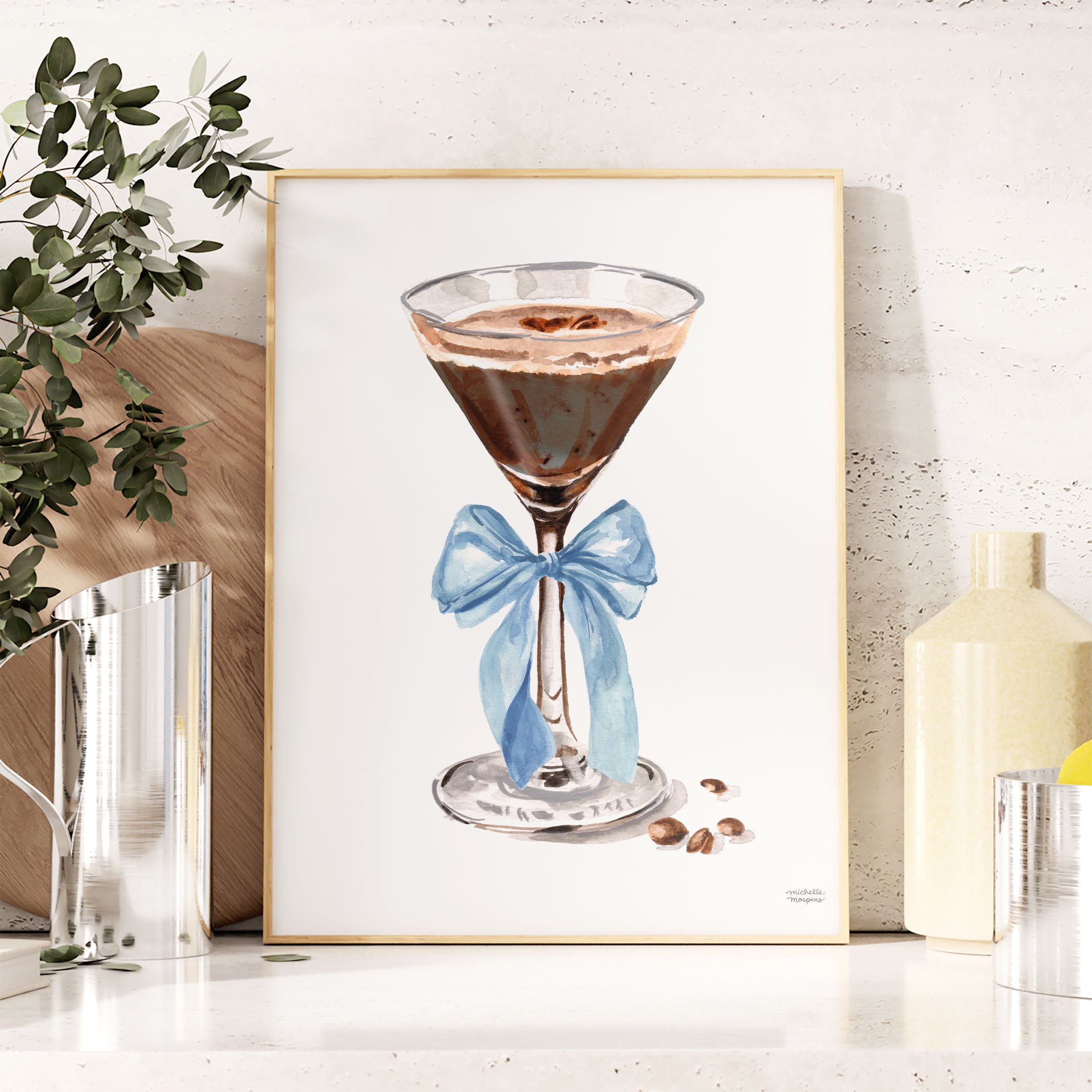 Espresso Martini Drink Watercolor Wall Art Print by Michelle Mospens