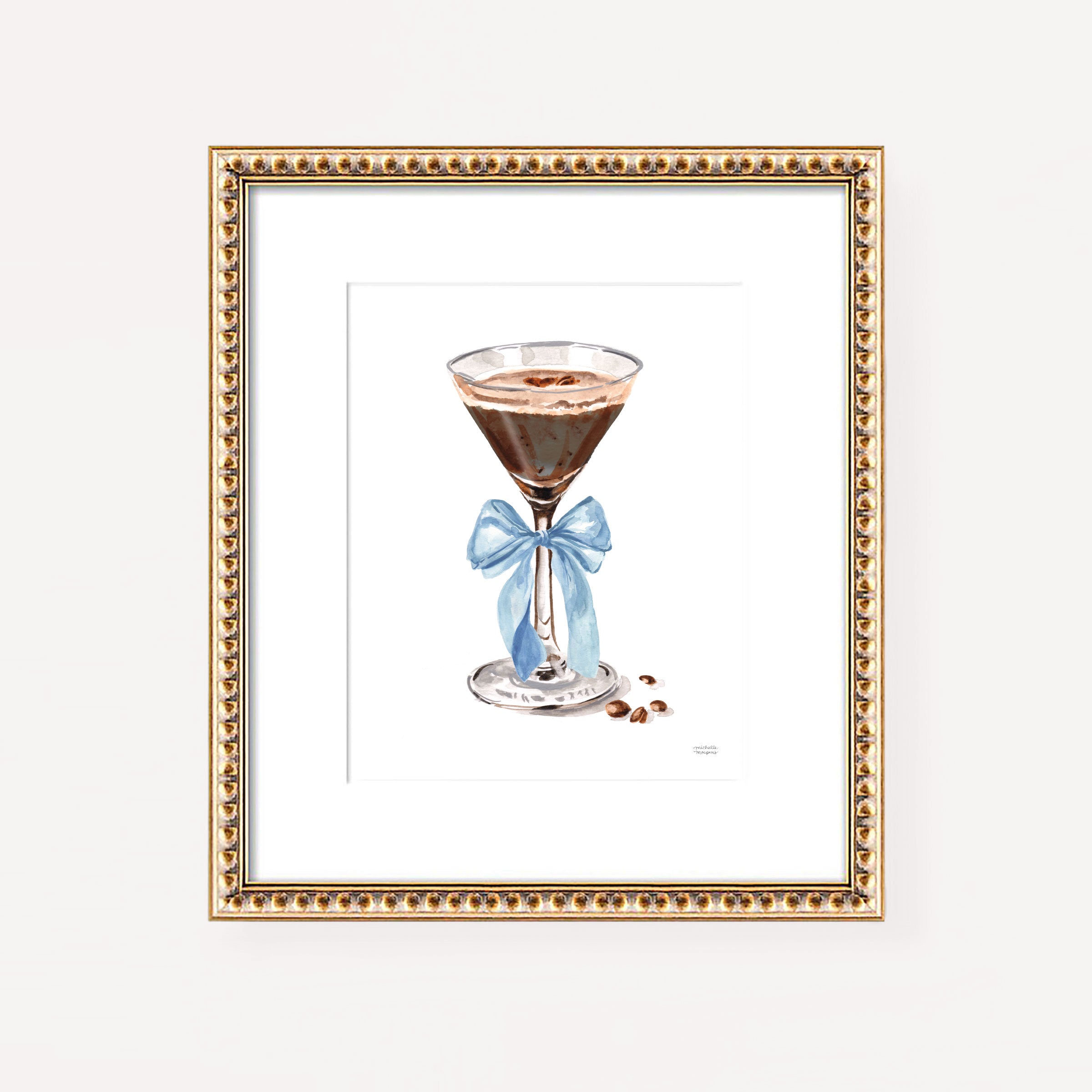 Espresso Martini Drink Watercolor Wall Art Print by Michelle Mospens