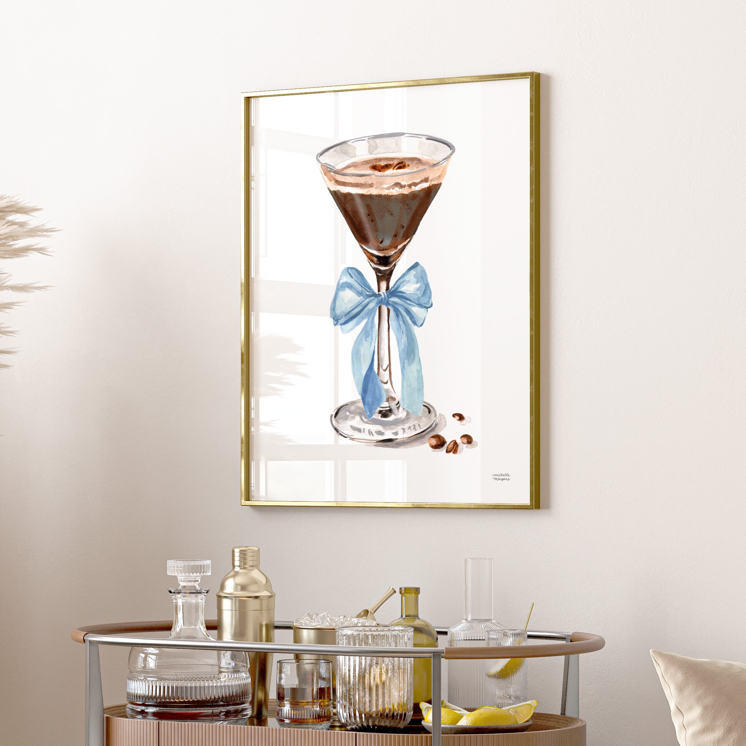 Espresso Martini Drink Watercolor Wall Art Print by Michelle Mospens