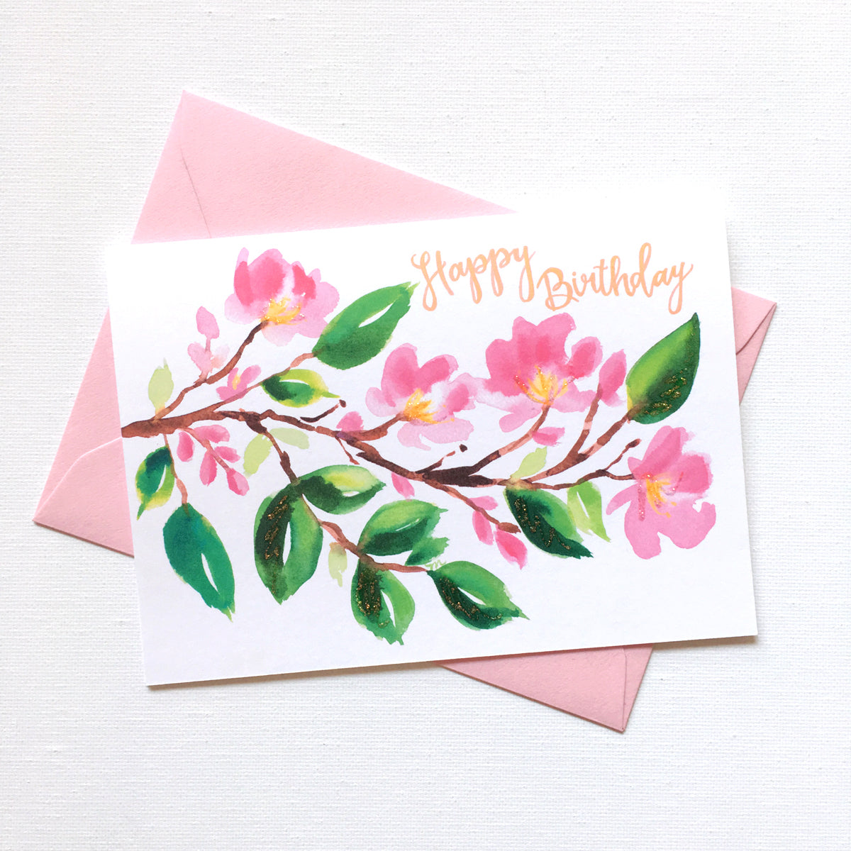 Hand-painted Cherry Blossom Birthday Card