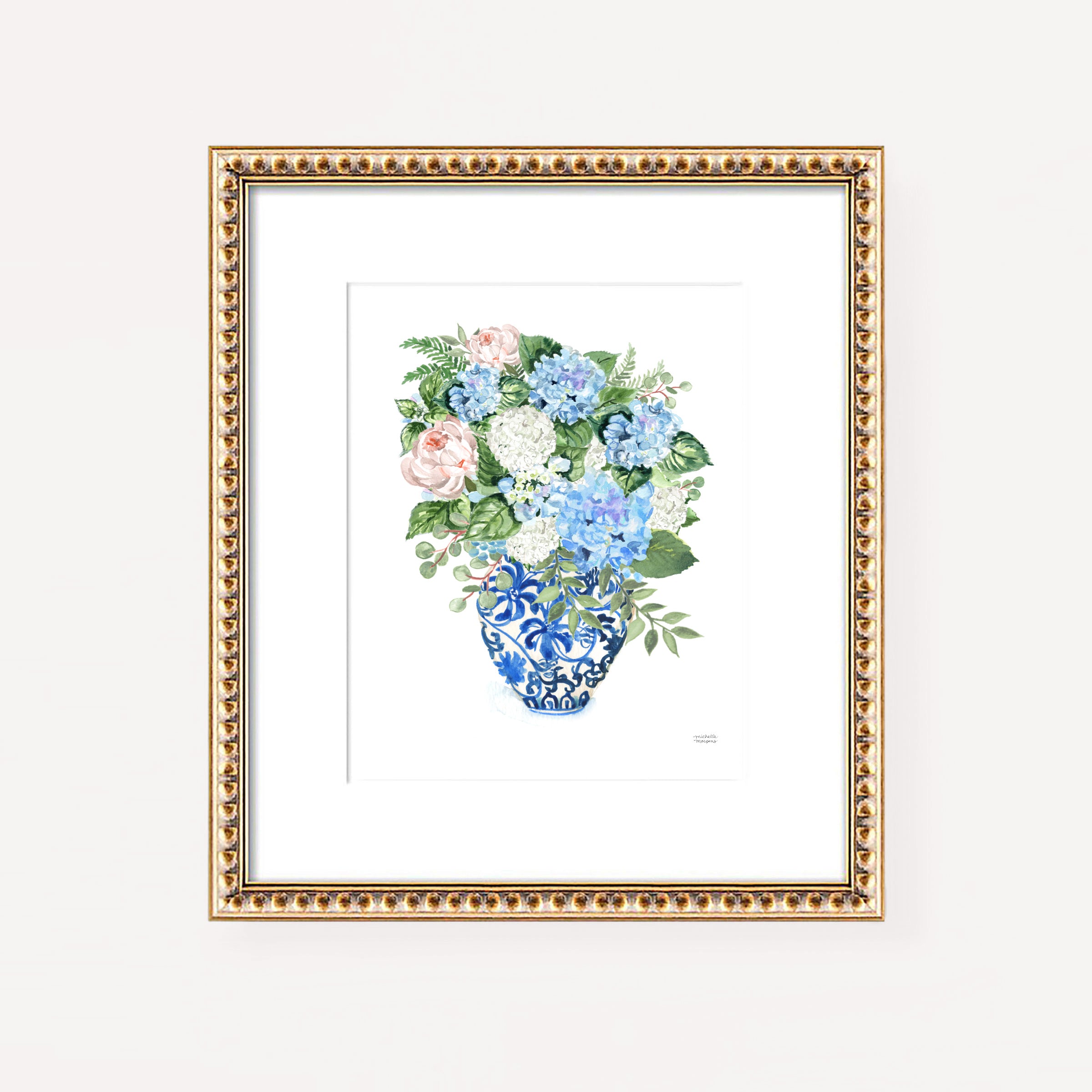 Chinoiserie Ginger Jar Bouquet No21 Watercolor Art Print