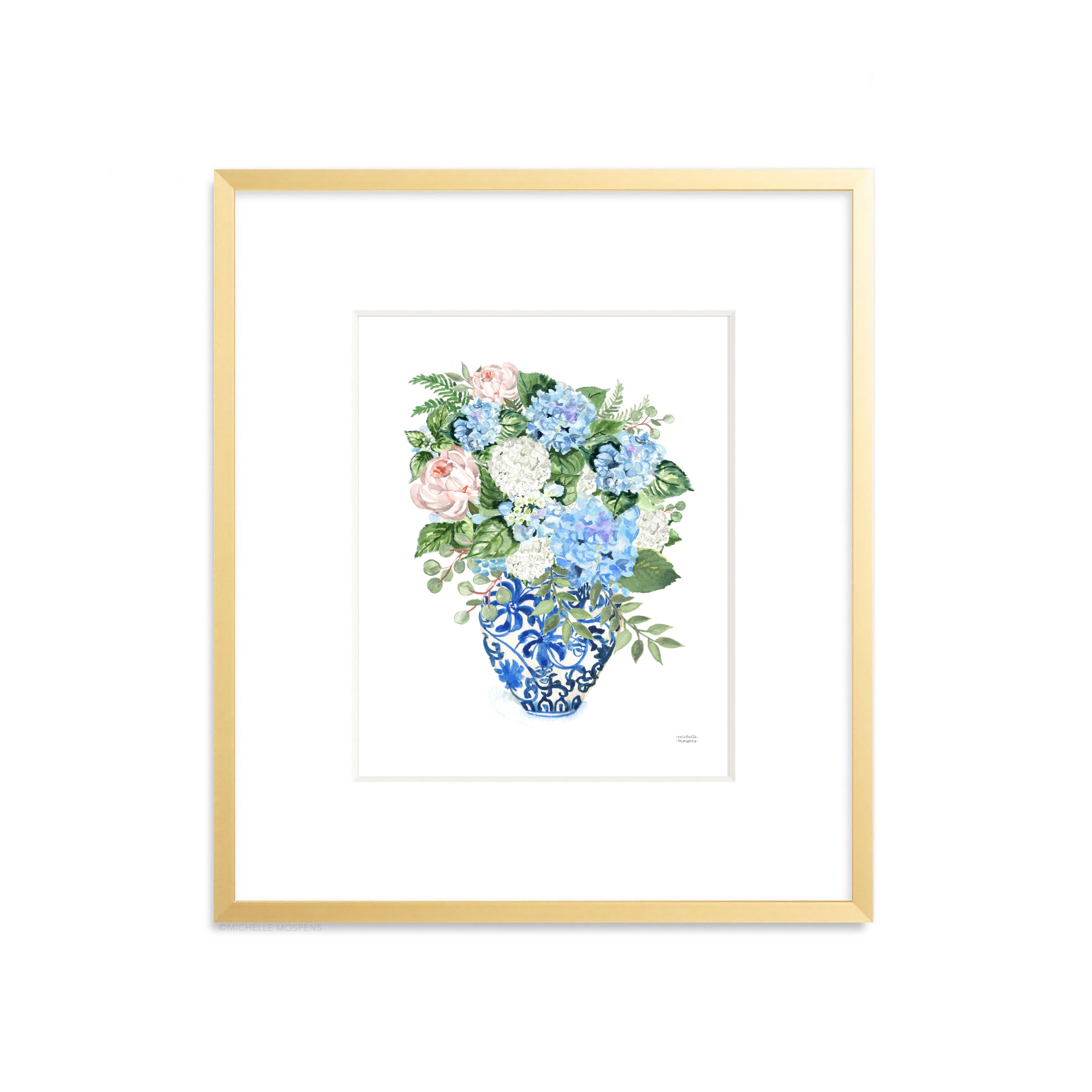 Chinoiserie Ginger Jar Bouquet No21 Watercolor Art Print