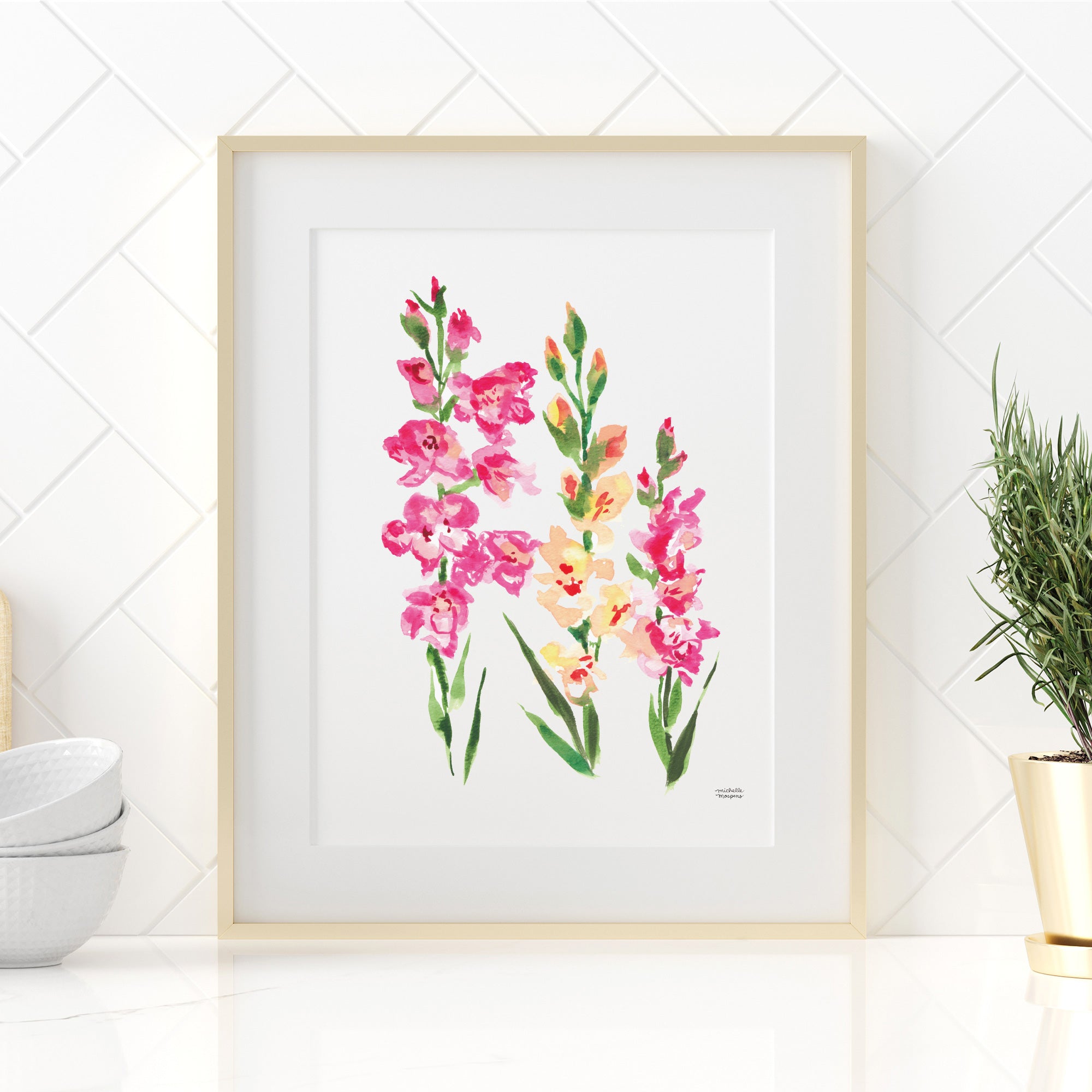 Watercolor Gladiolus Flowers Wall Art Print