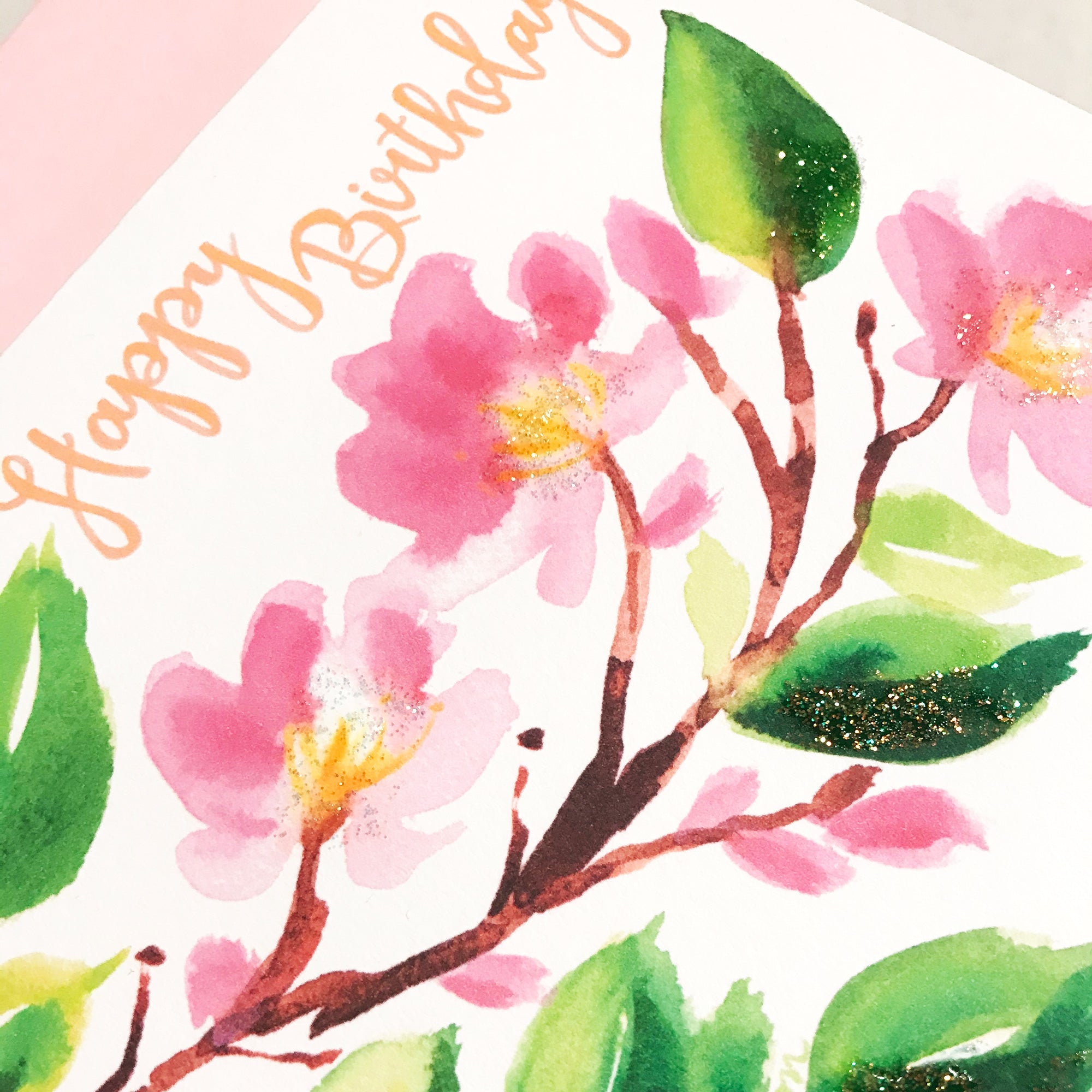 Hand-painted Cherry Blossom Birthday Card
