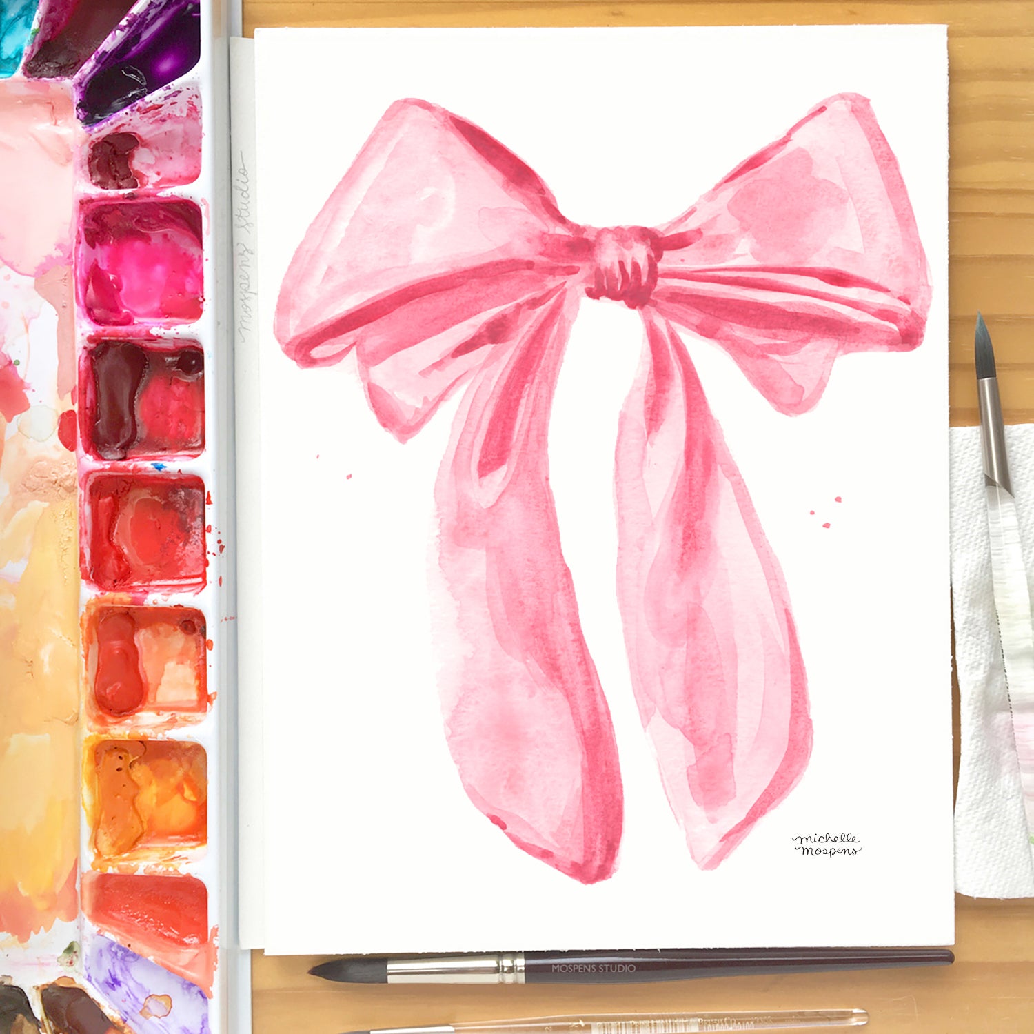 Cute Coquette Bow Pink Fashion Girly Watercolor Wall Art Print