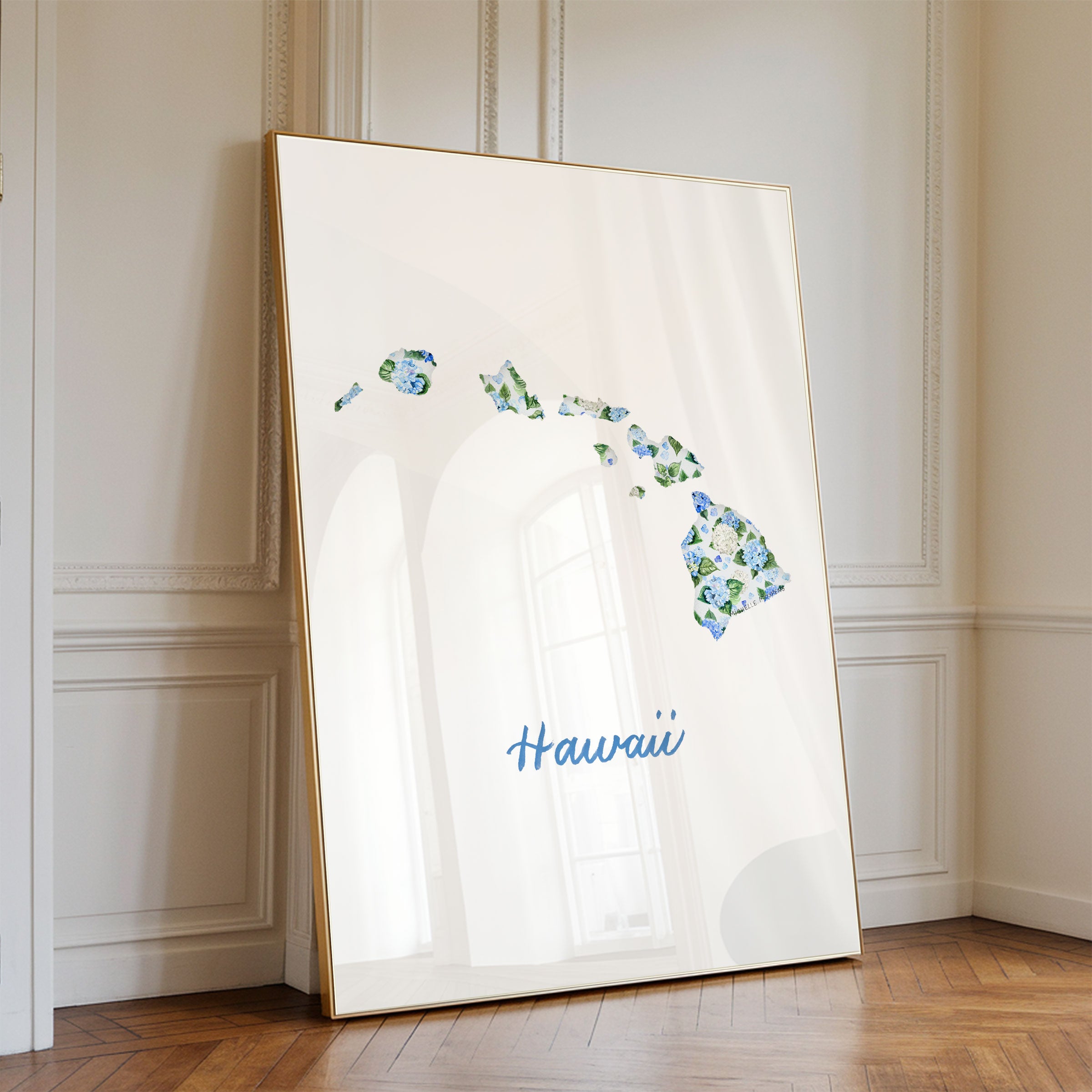 Hawaii State Shape Map Watercolor Wall Art Print by Michelle Mospens