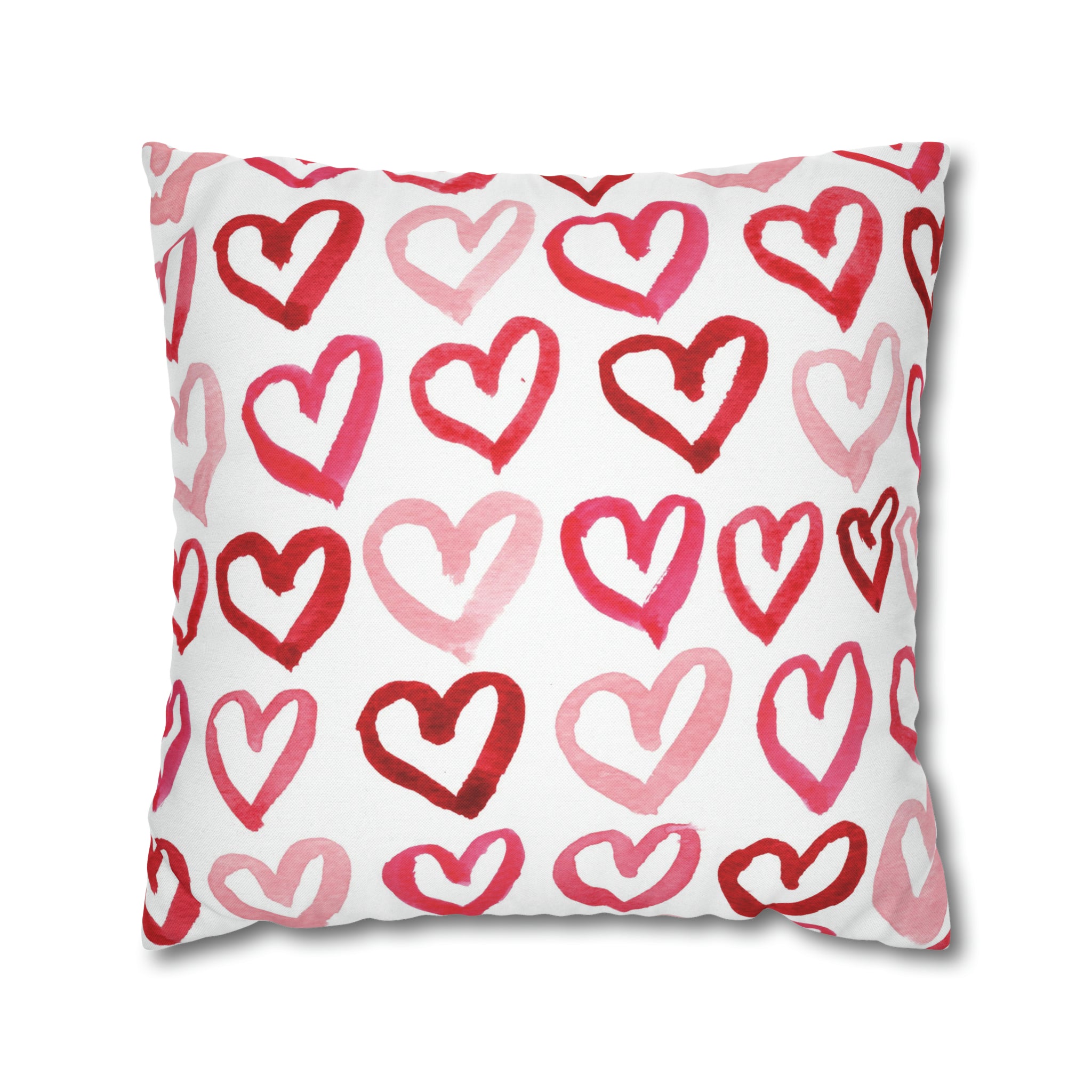 Watercolor Hearts Printed Square Pillow Cover Case By Artist Michelle Mospens