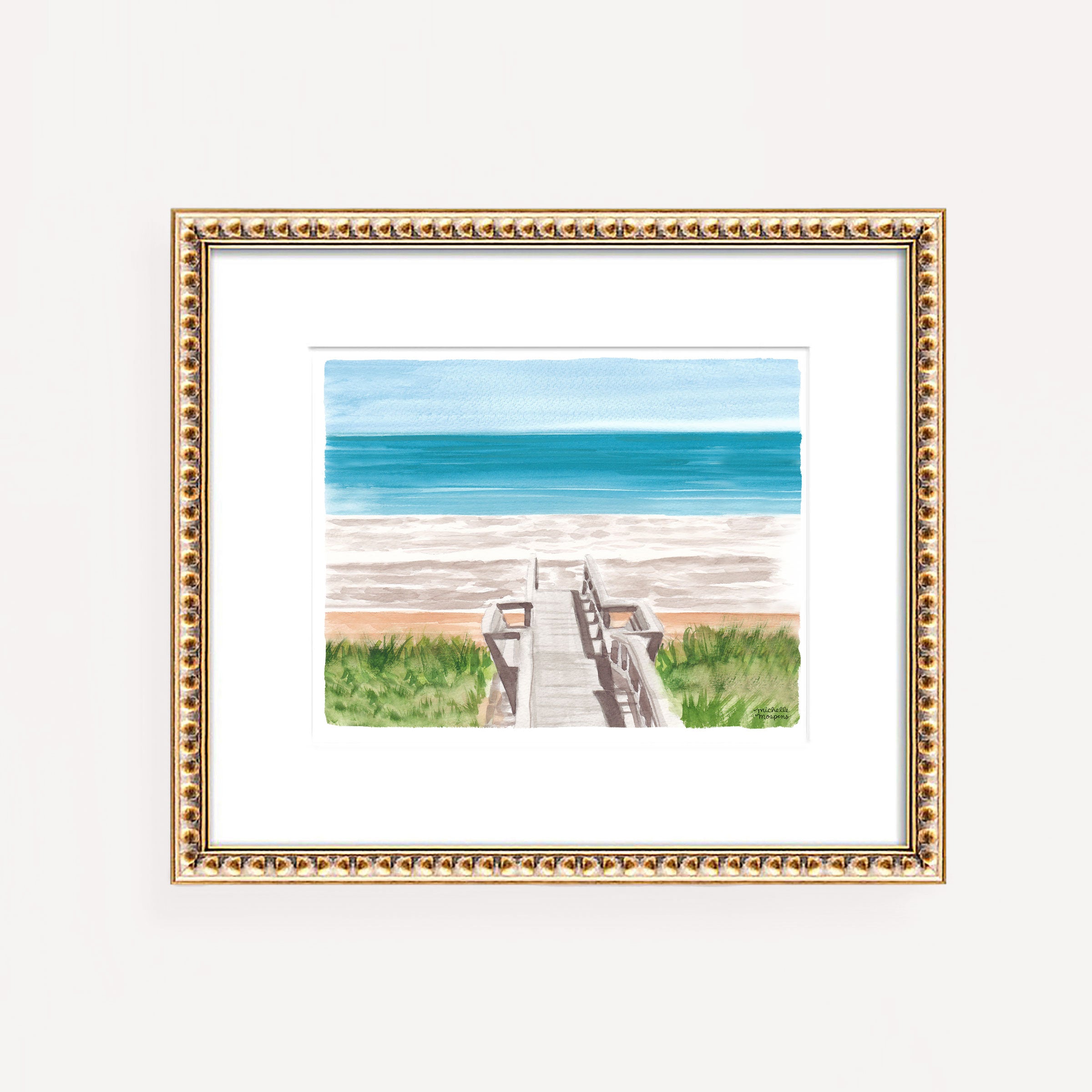 Coastal Wall Art Beach Boardwalk Print Watercolor Ocean by Michelle Mospens