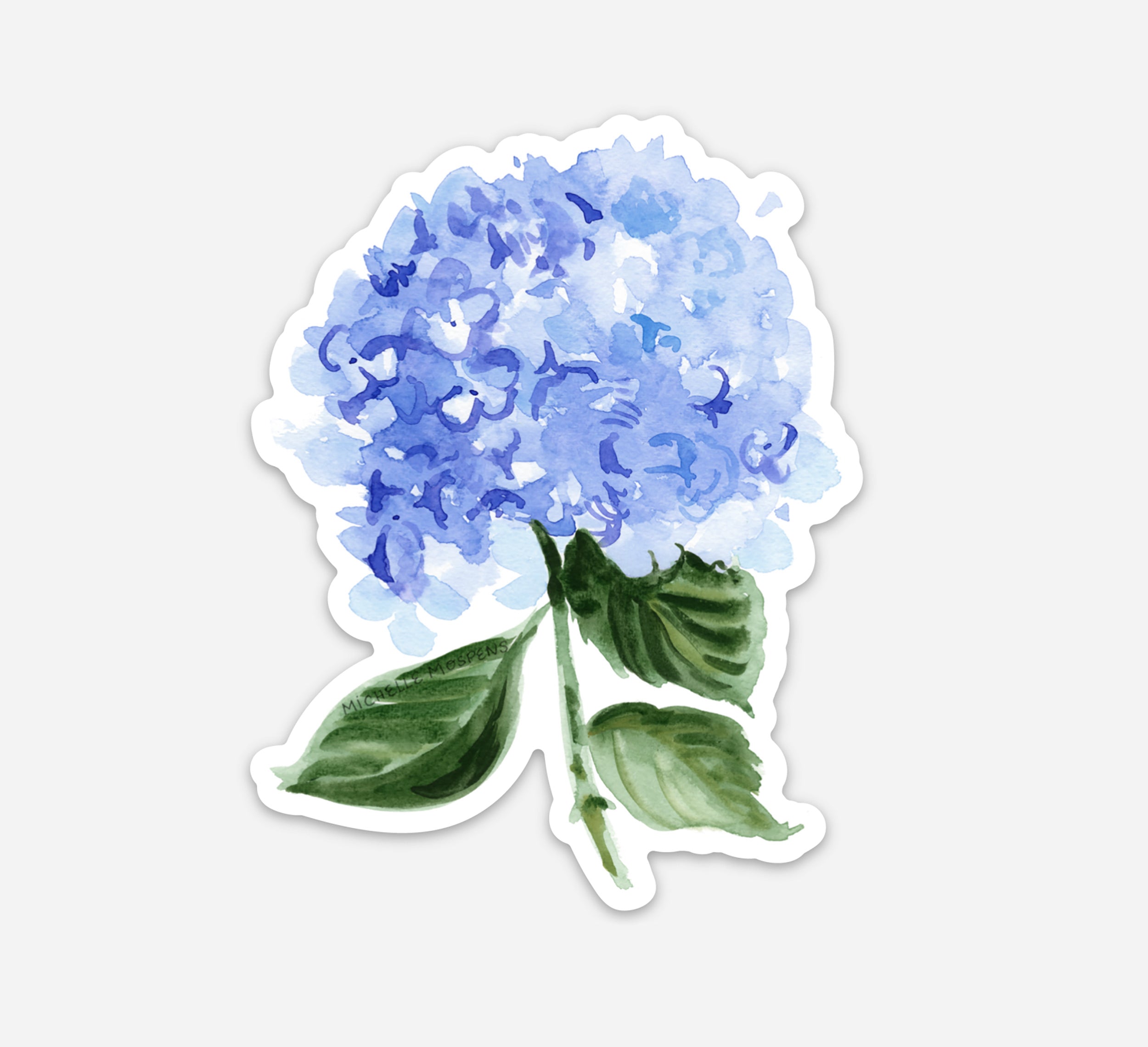 Watercolor Blue Hydrangea Flower Art Die-cut Vinyl Sticker, removable, for laptops, waterbottles, cars, and more!