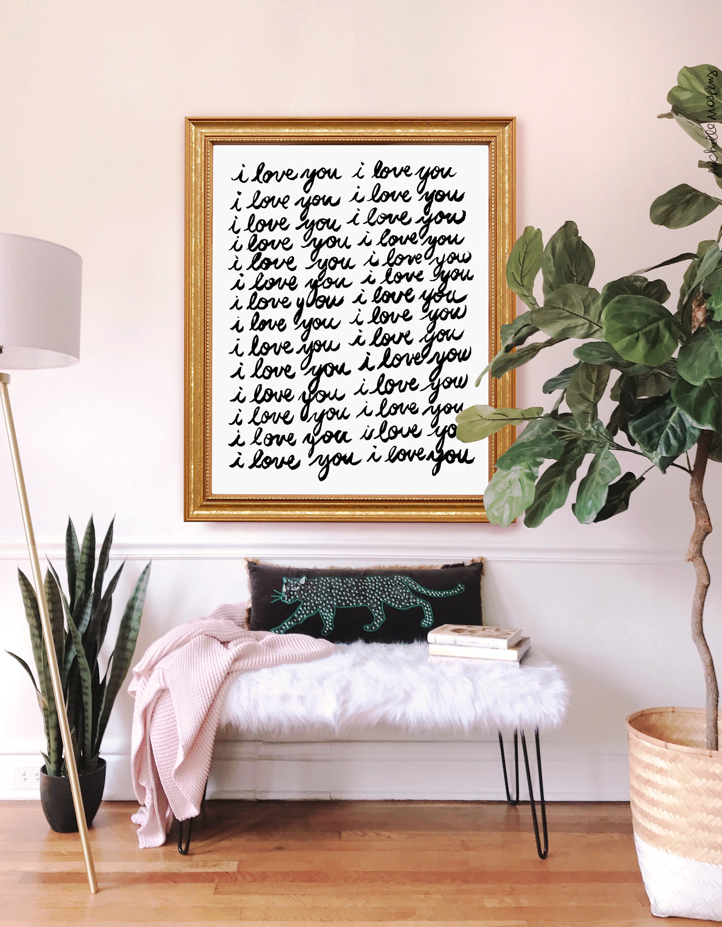 I Love You I Love You I Love You Typography Extra Large Wall Art Print by Michelle Mospens