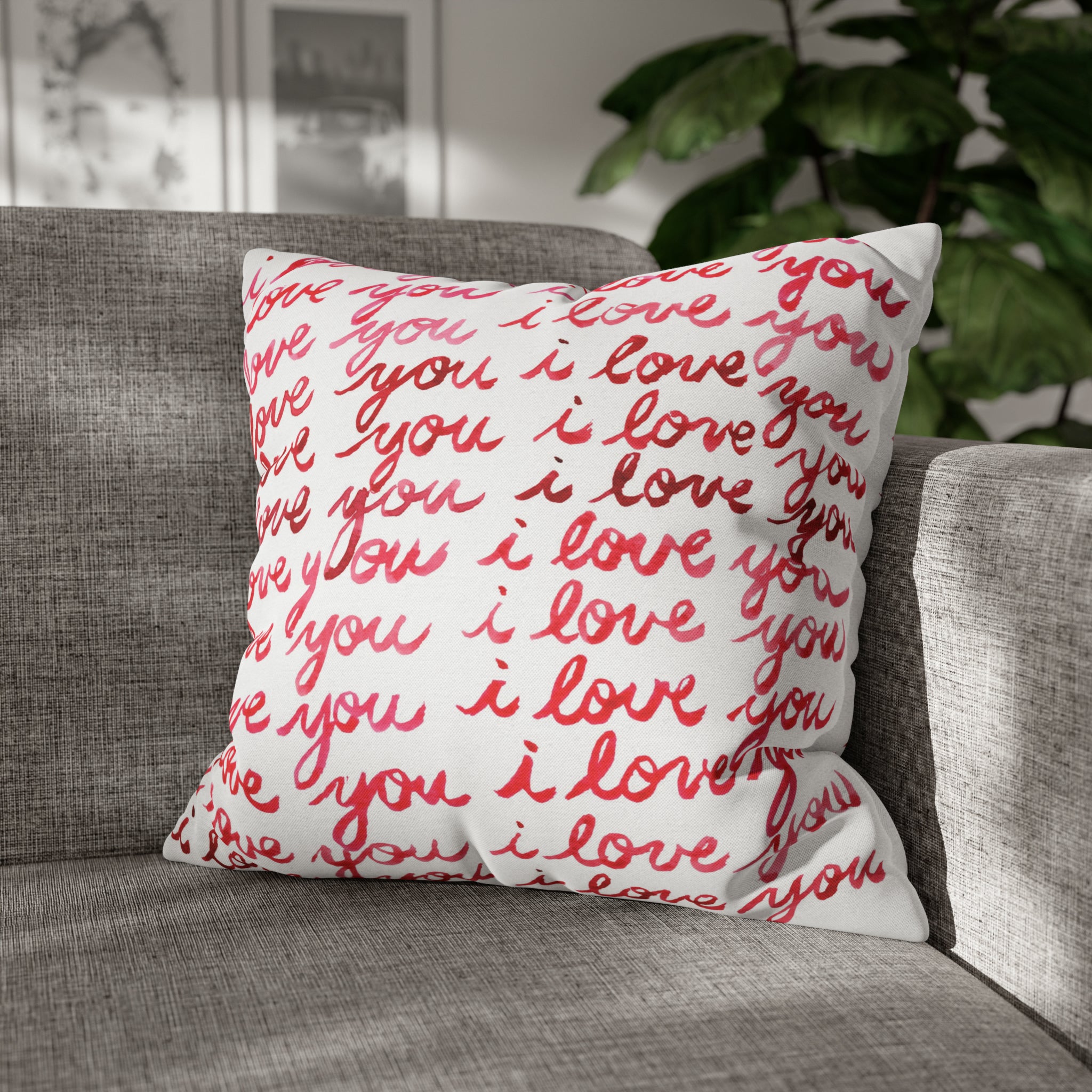 Watercolor i love you Calligraphy Printed Square Pillow Cover Case By Artist Michelle Mospens