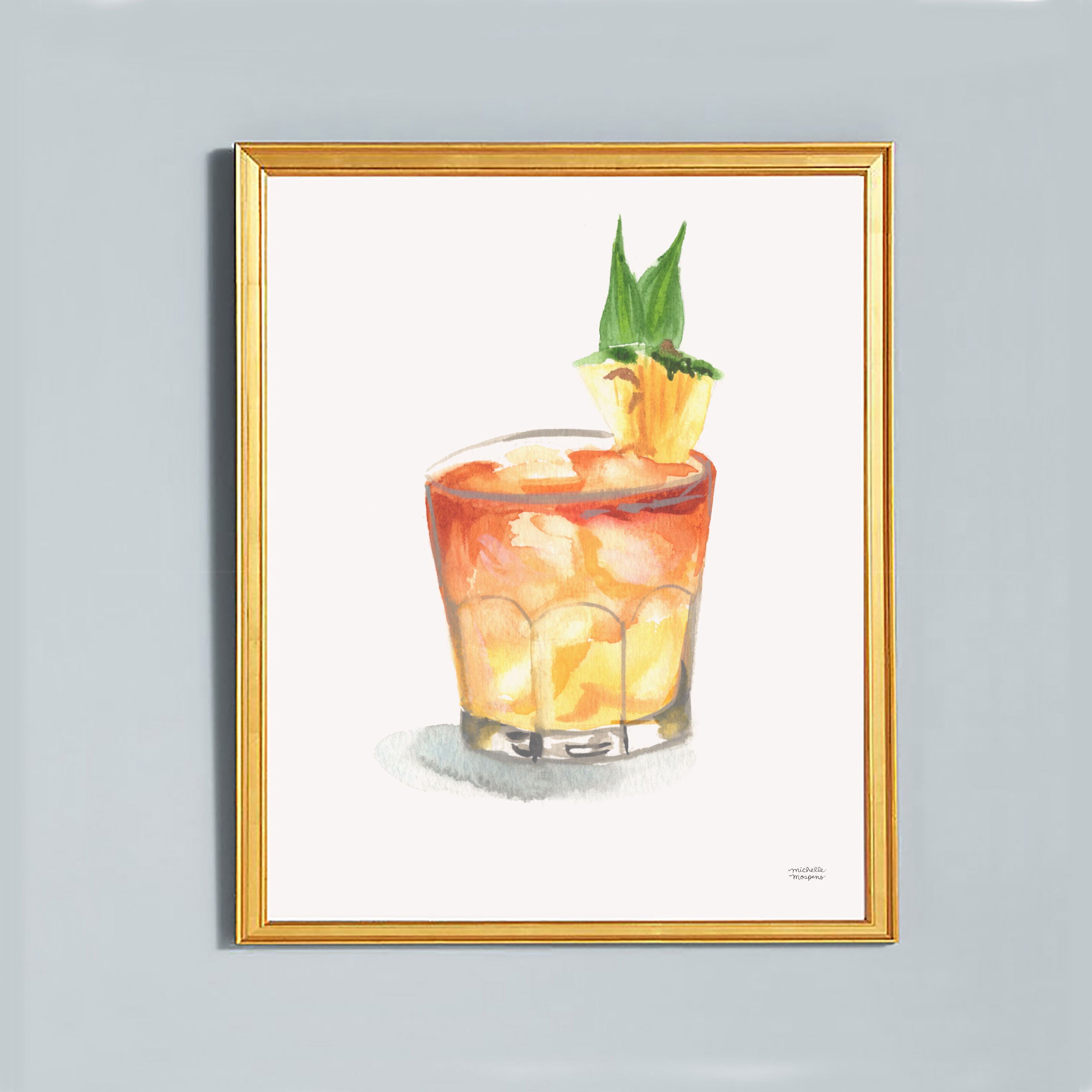 Mai Tai Rum Cocktail Watercolor Art Print | Bar Cart Decor